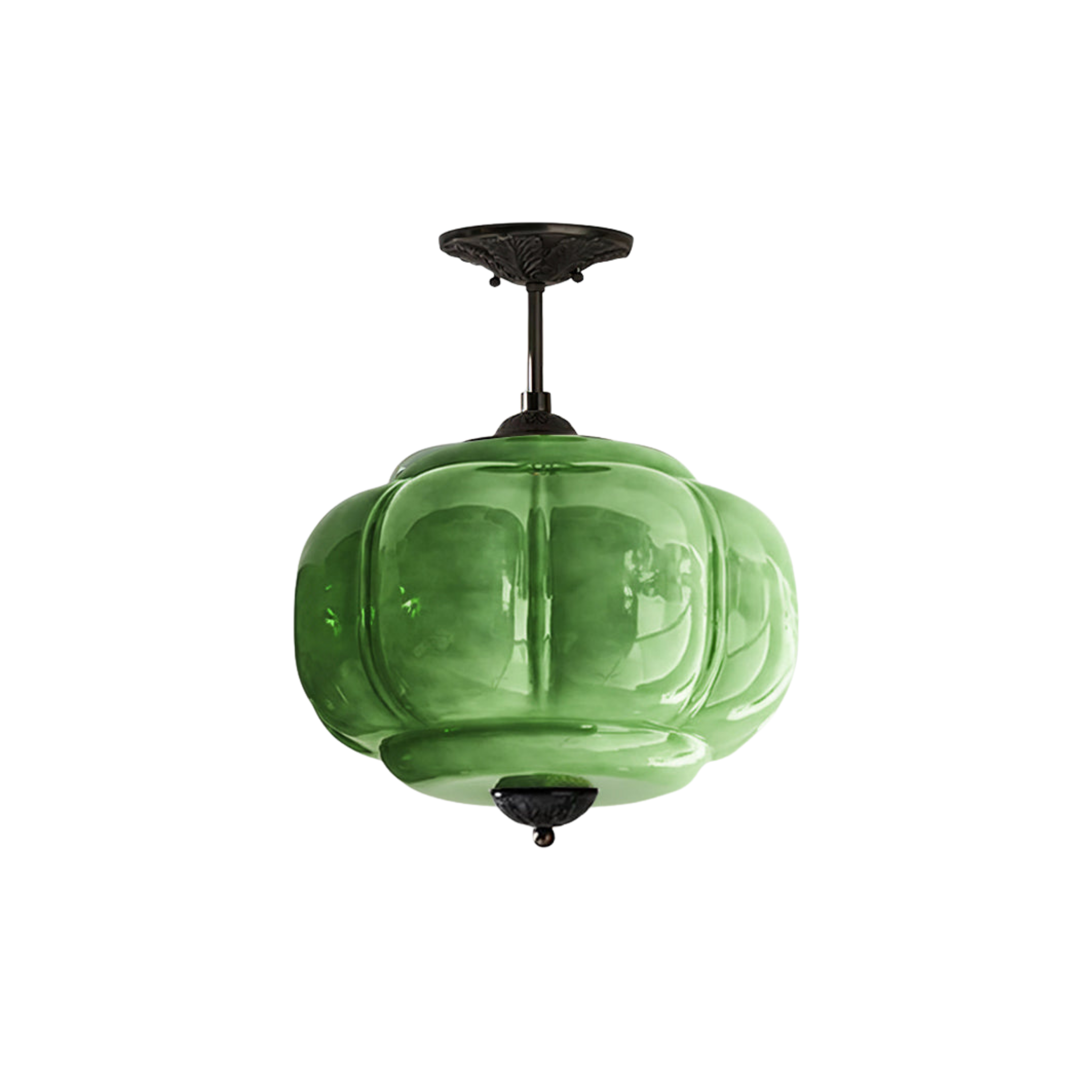 Deckenleuchte Glas Wellenform Grün, Design Deckenlampe Messing Ø38 cm