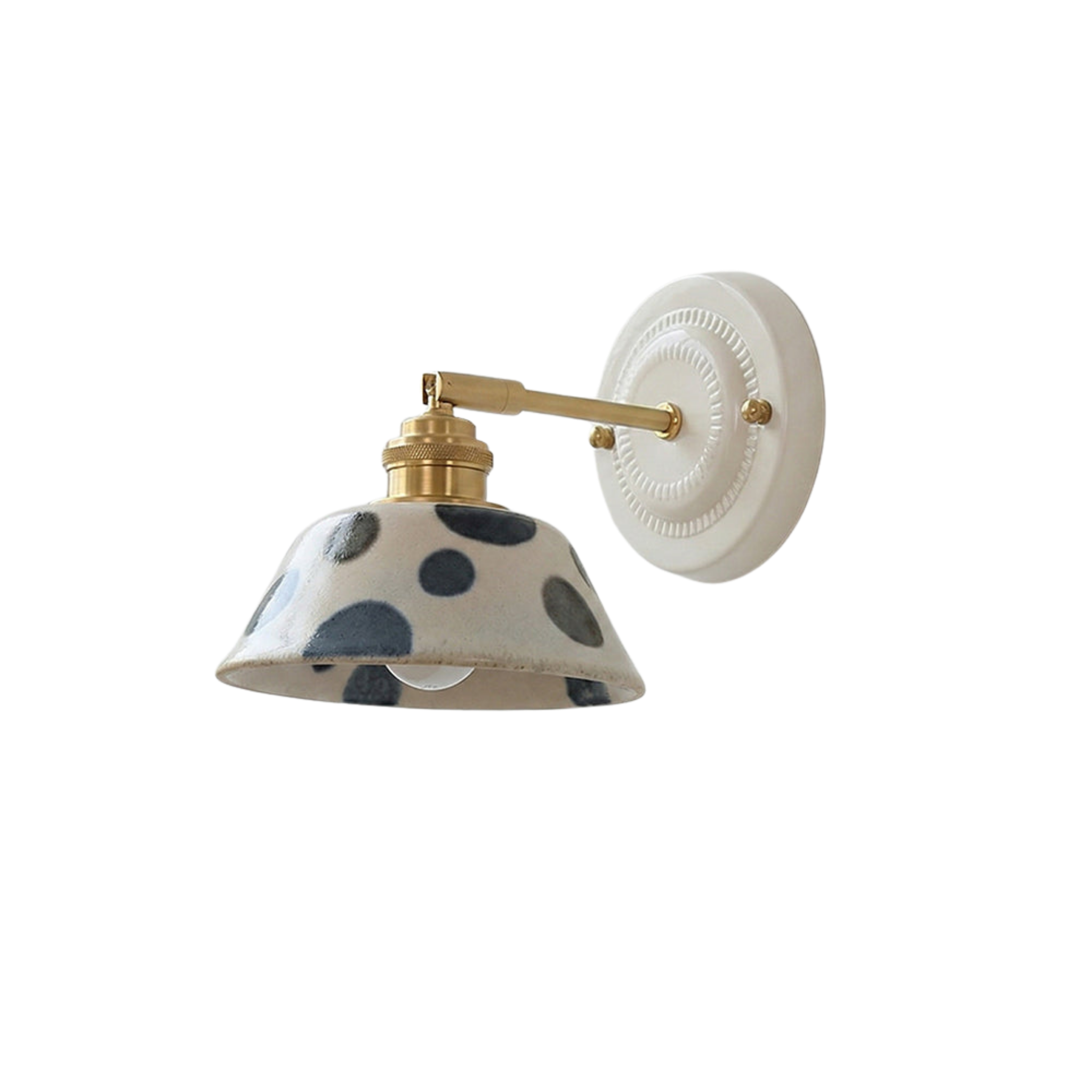 Wandleuchte Keramik Blumen Indigo, Design Wandlampe Messing E27