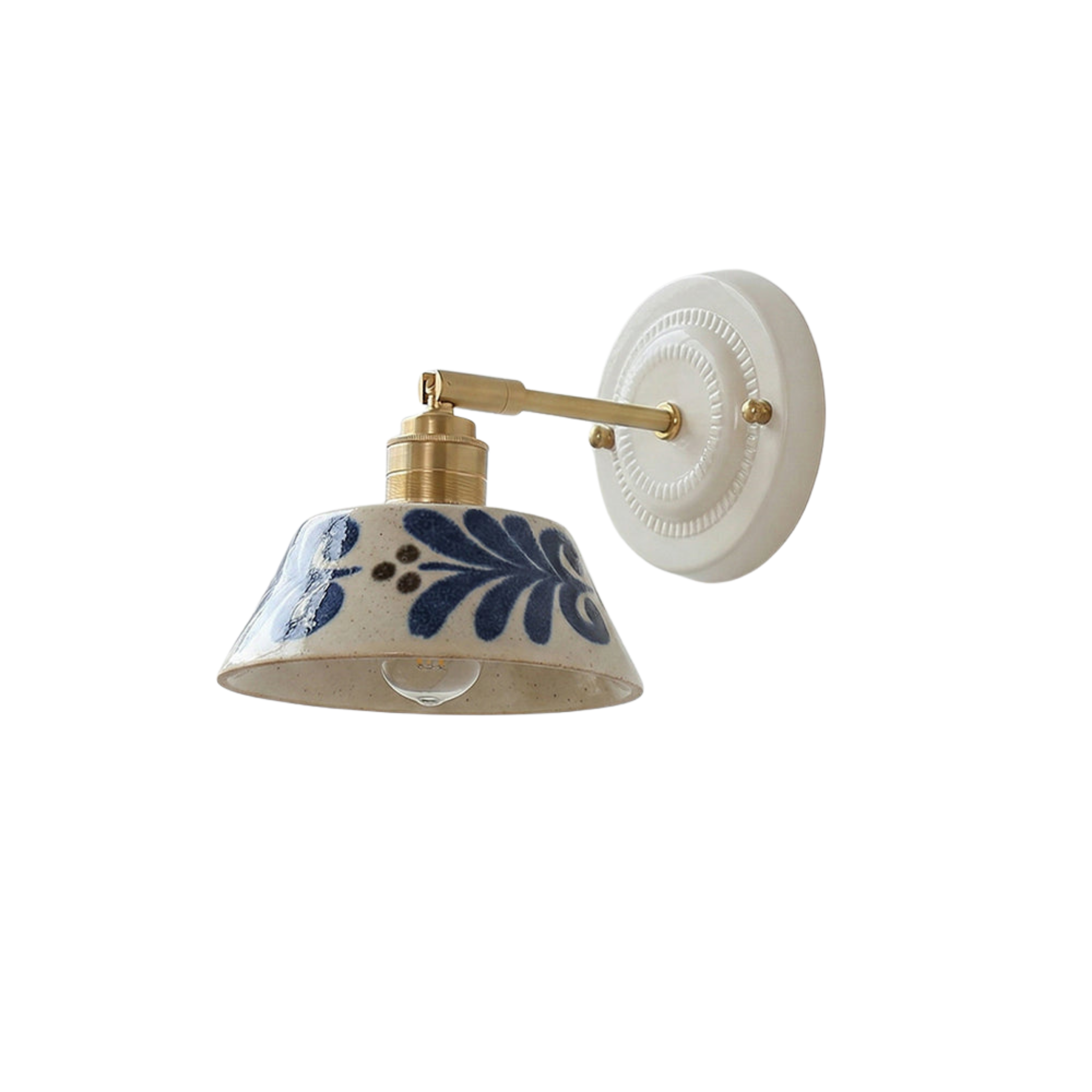 Wandleuchte Keramik Blumen Indigo, Design Wandlampe Messing E27