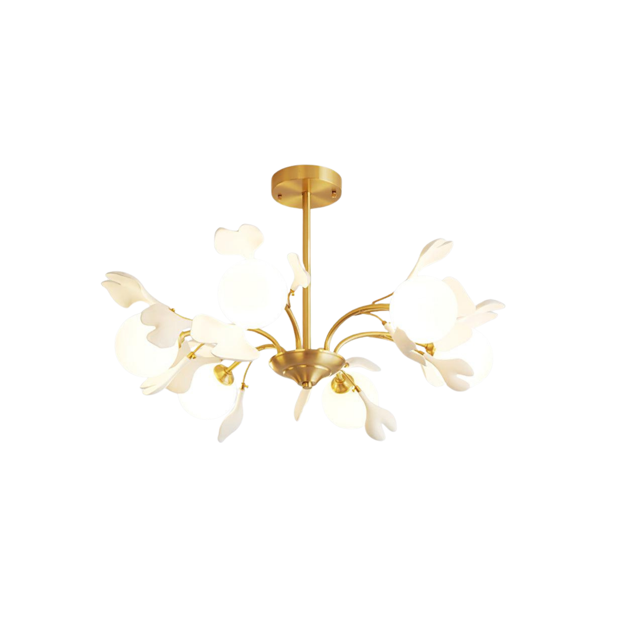 Kronleuchter Ginkgo Keramik, Design Deckenleuchte Messing 6–12 Flammig