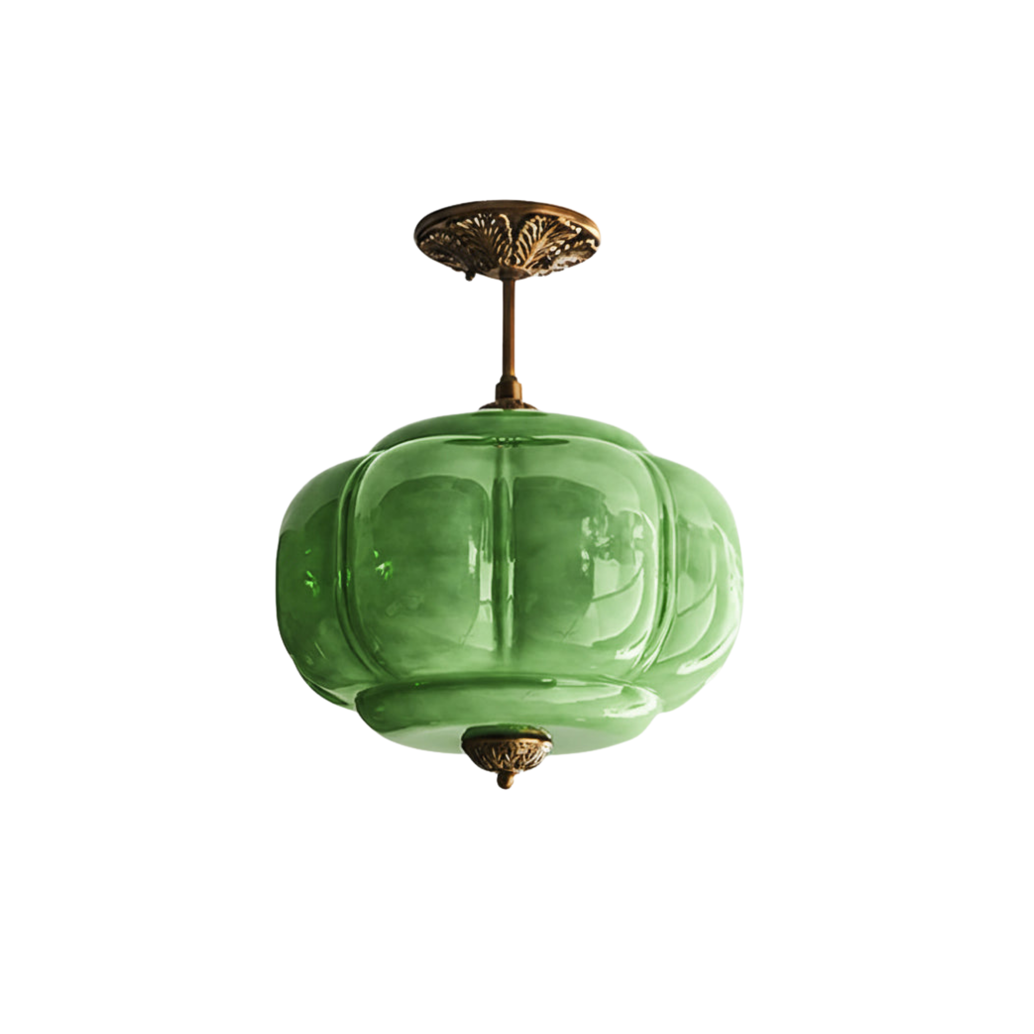 Deckenleuchte Glas Wellenform Grün, Design Deckenlampe Messing Ø38 cm