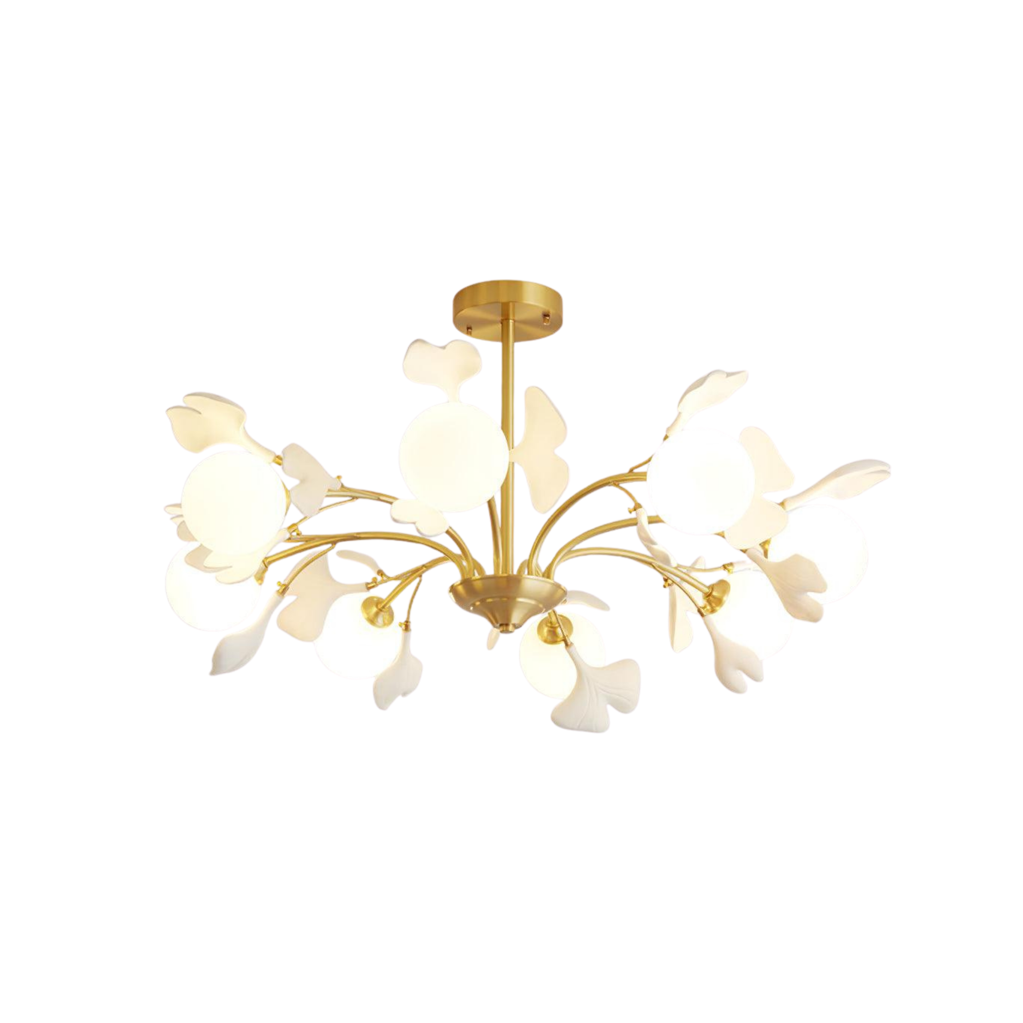 Kronleuchter Ginkgo Keramik, Design Deckenleuchte Messing 6–12 Flammig