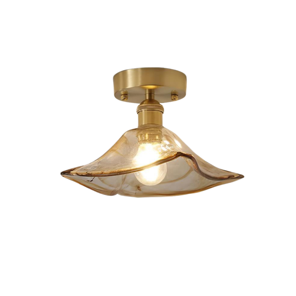 Deckenleuchte Glas Messing Vintage, Amber Retro Design, Dimmbar E27