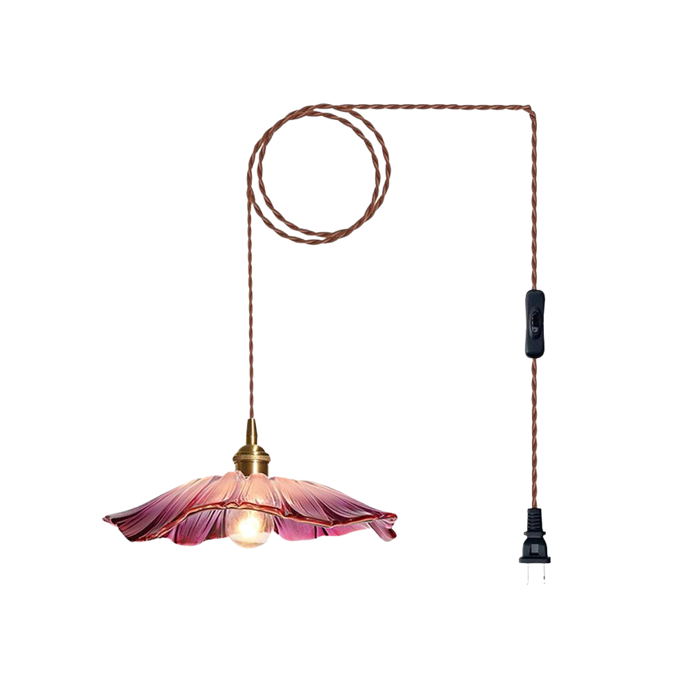Pendelleuchte Glas Blumenform, Kupfer Design Dimmbar mit Stecker