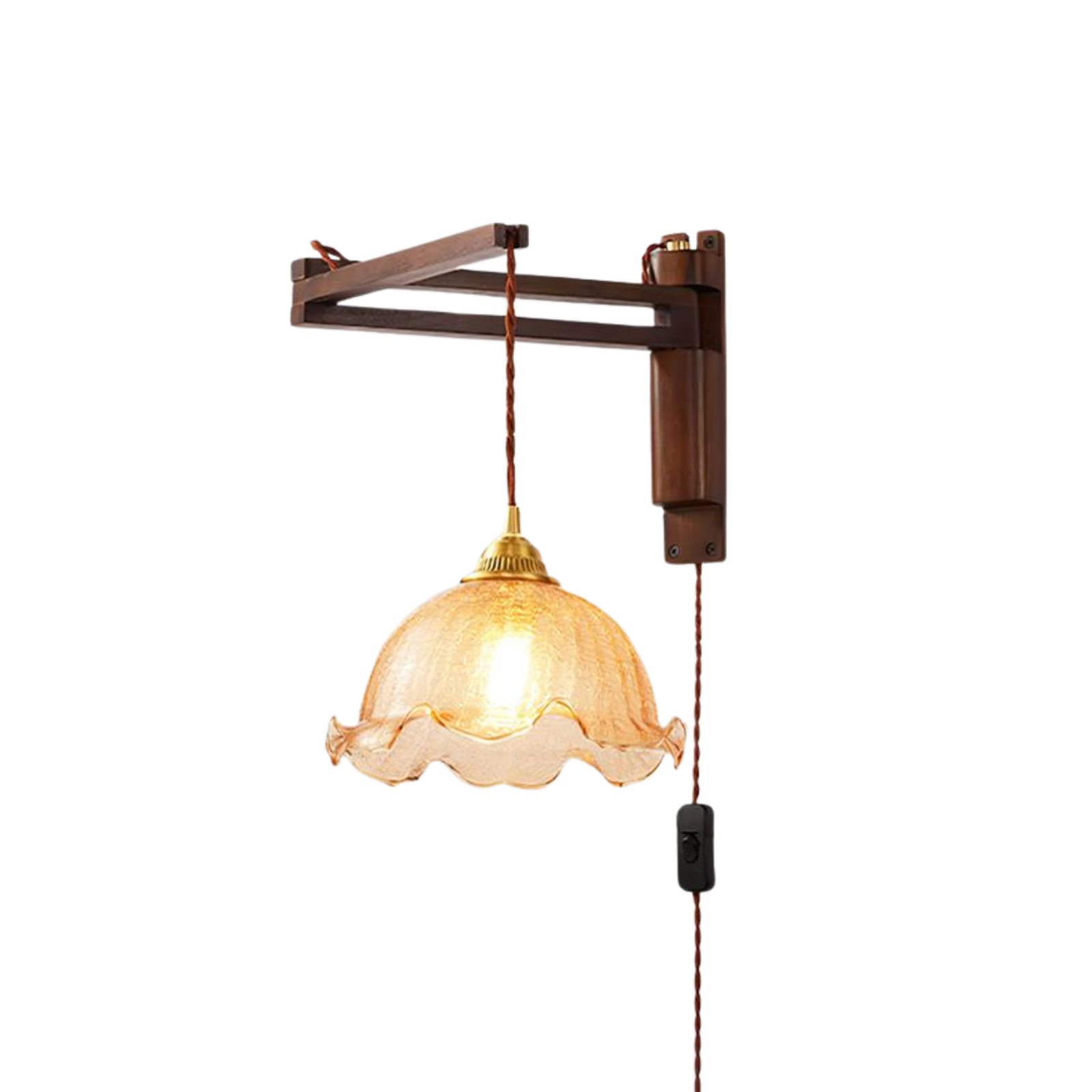 Vintage Wandlampe Plug In, Glas Messing Design Dimmbar