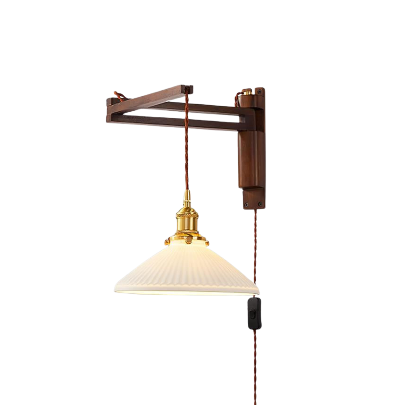 Vintage Wandlampe Plug In, Glas Messing Design Dimmbar