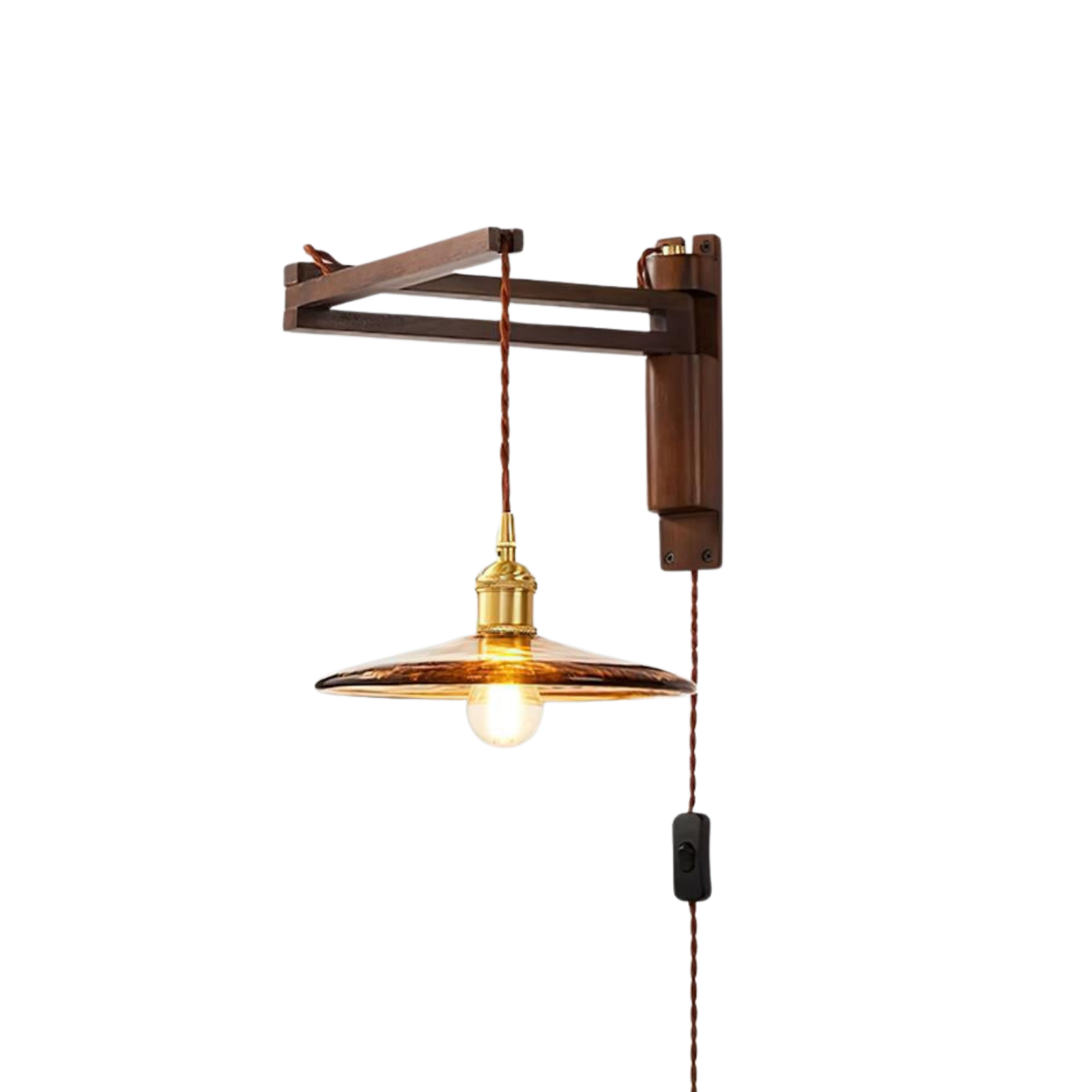 Vintage Wandlampe Plug In, Glas Messing Design Dimmbar