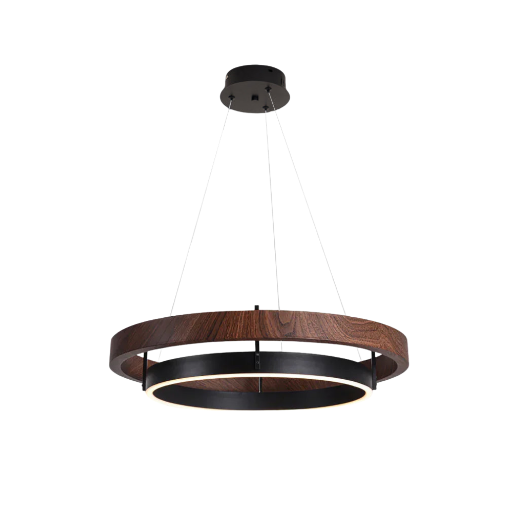 Pendelleuchte Walnuss Metall Ringförmig, Modernes LED Design