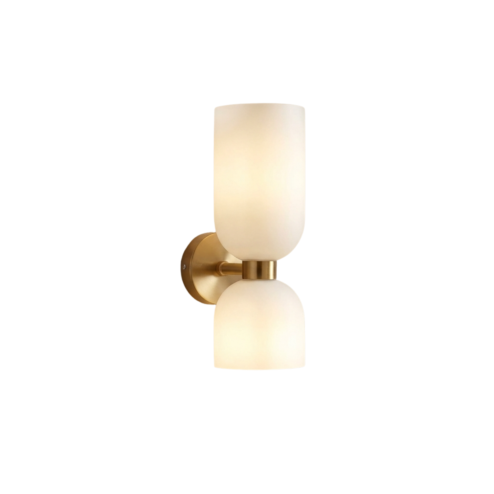 Wandleuchte Glas Kugel Doppel, Messing Vintage Design Warmweiß