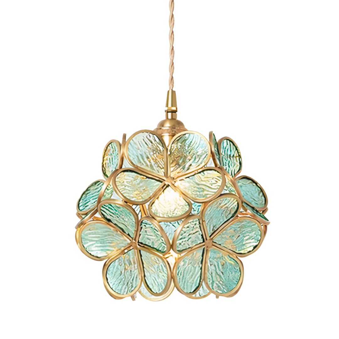 Vintage Glas Pendelleuchte Blüte Messing, Hängelampe E27 modern