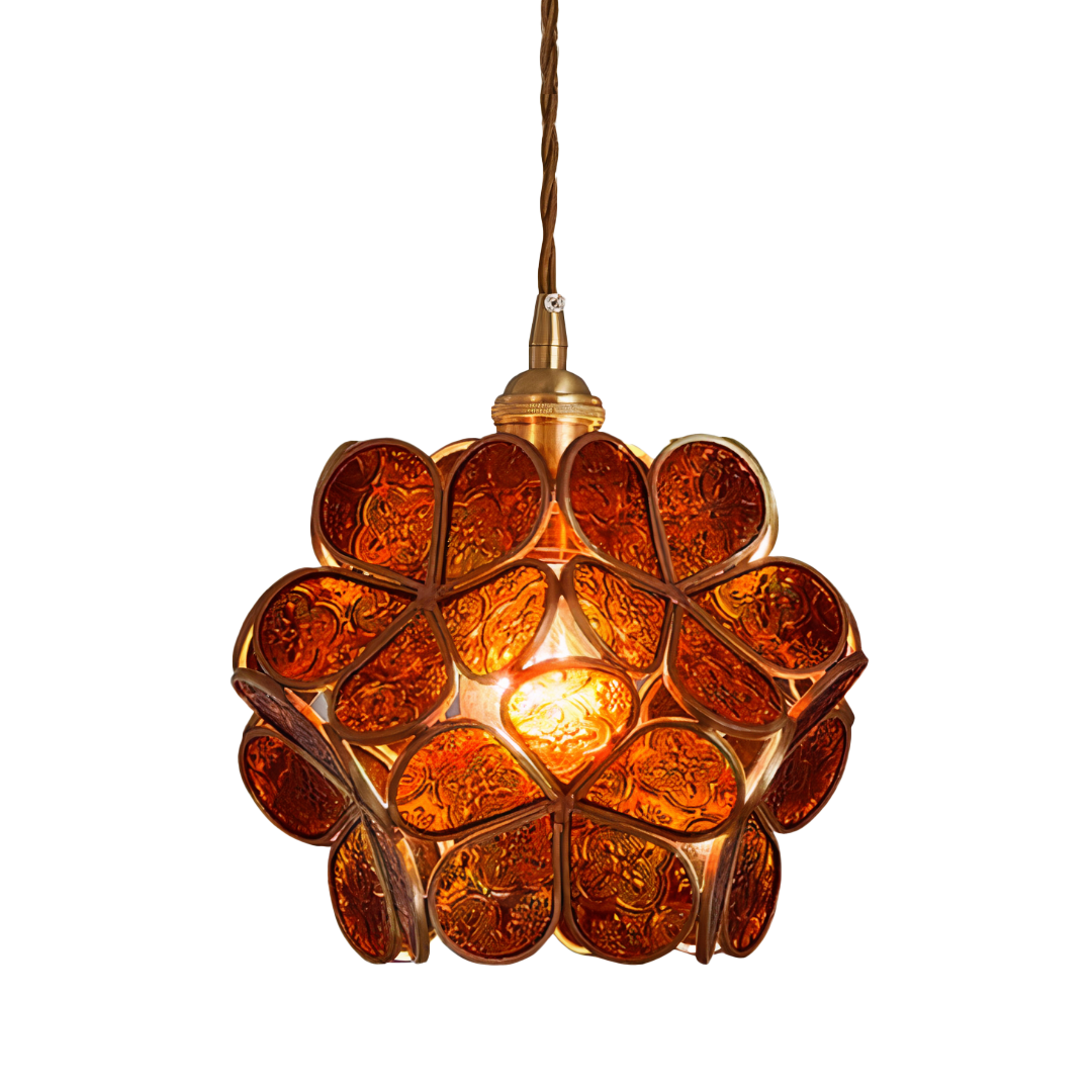 Vintage Glas Pendelleuchte Blüte Messing, Hängelampe E27 modern