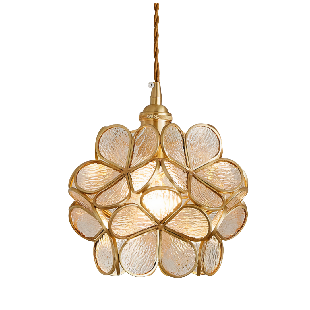 Vintage Glas Pendelleuchte Blüte Messing, Hängelampe E27 modern