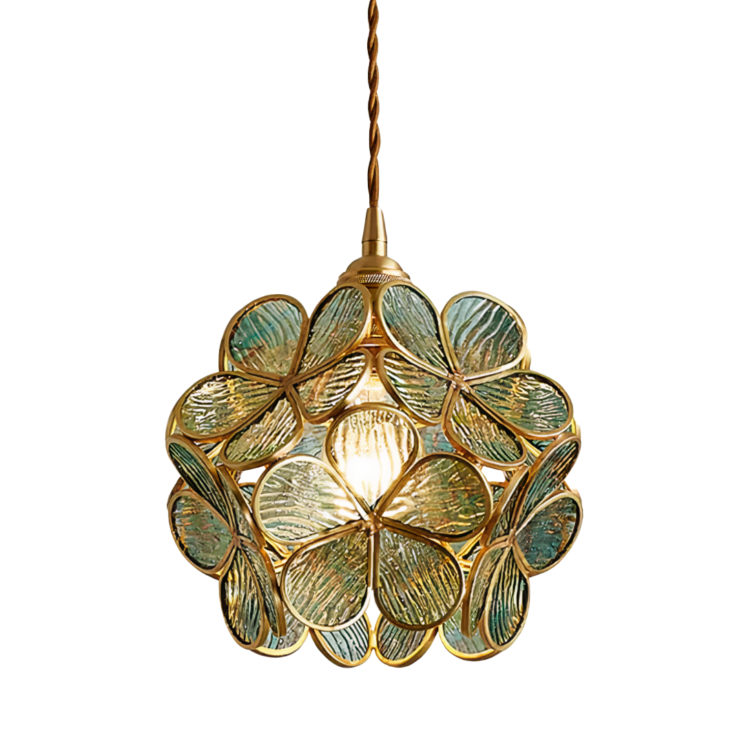 Vintage Glas Pendelleuchte Blüte Messing, Hängelampe E27 modern