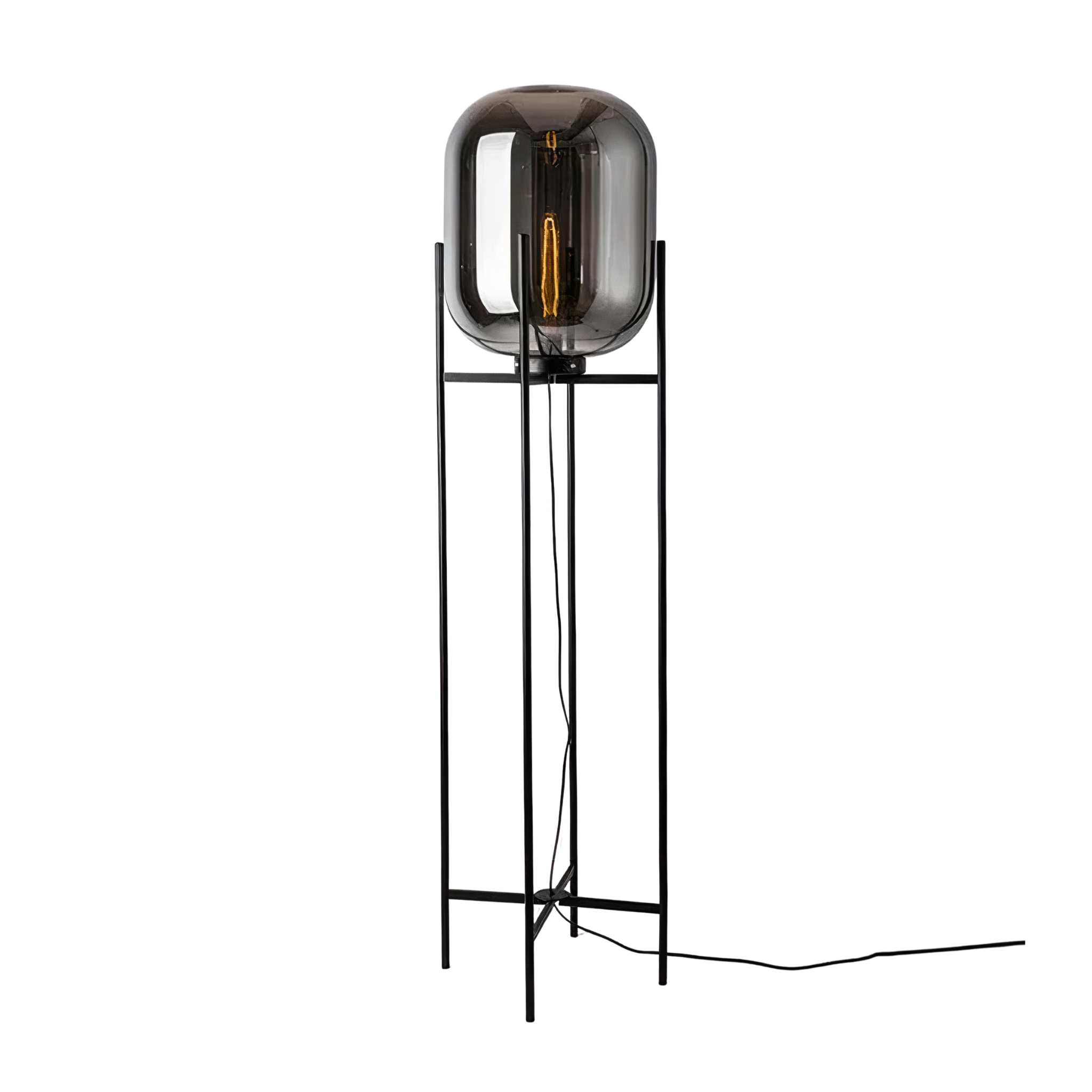 Stehlampe Glas Schwarz, Design Stehleuchte E27 Amber/Smoke 100/140 cm