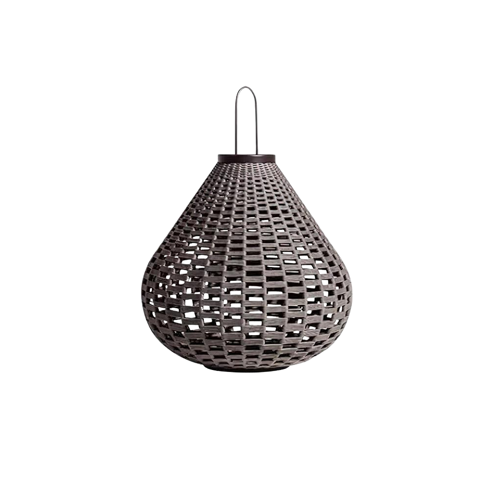 Rattan Gartenleuchte Edelstahl Schwarz, Tropfenform LED Kabellos