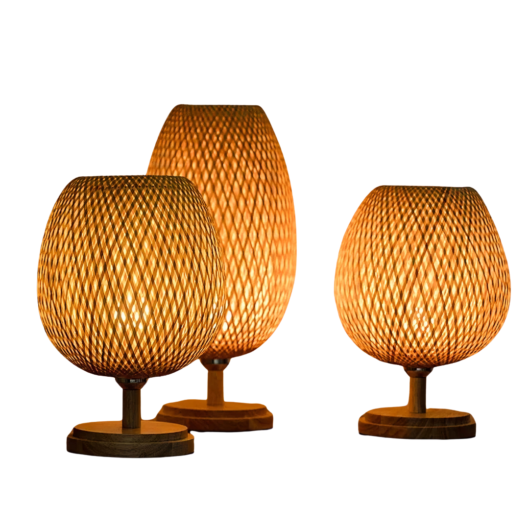 Bambus Tischlampe Vintage, LED Tischleuchte Natur