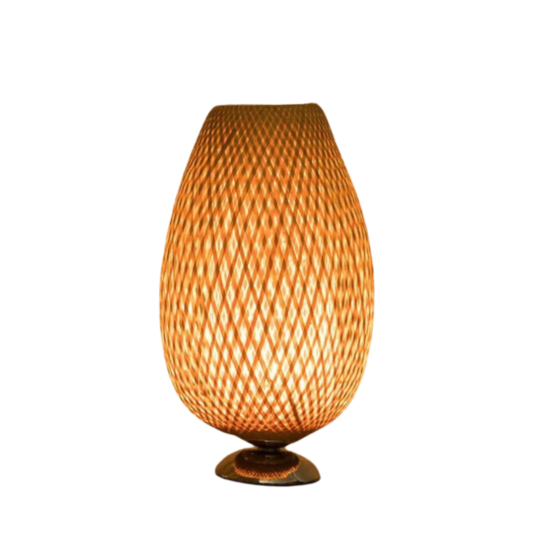 Bambus Tischlampe Vintage, LED Tischleuchte Natur