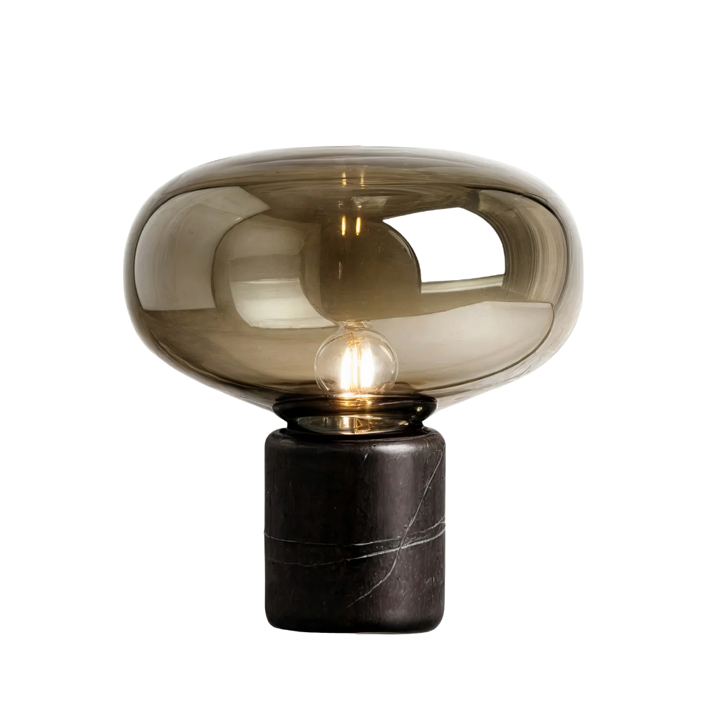Tischlampe Amber Glas mit Marmor, Warmes Licht, E27