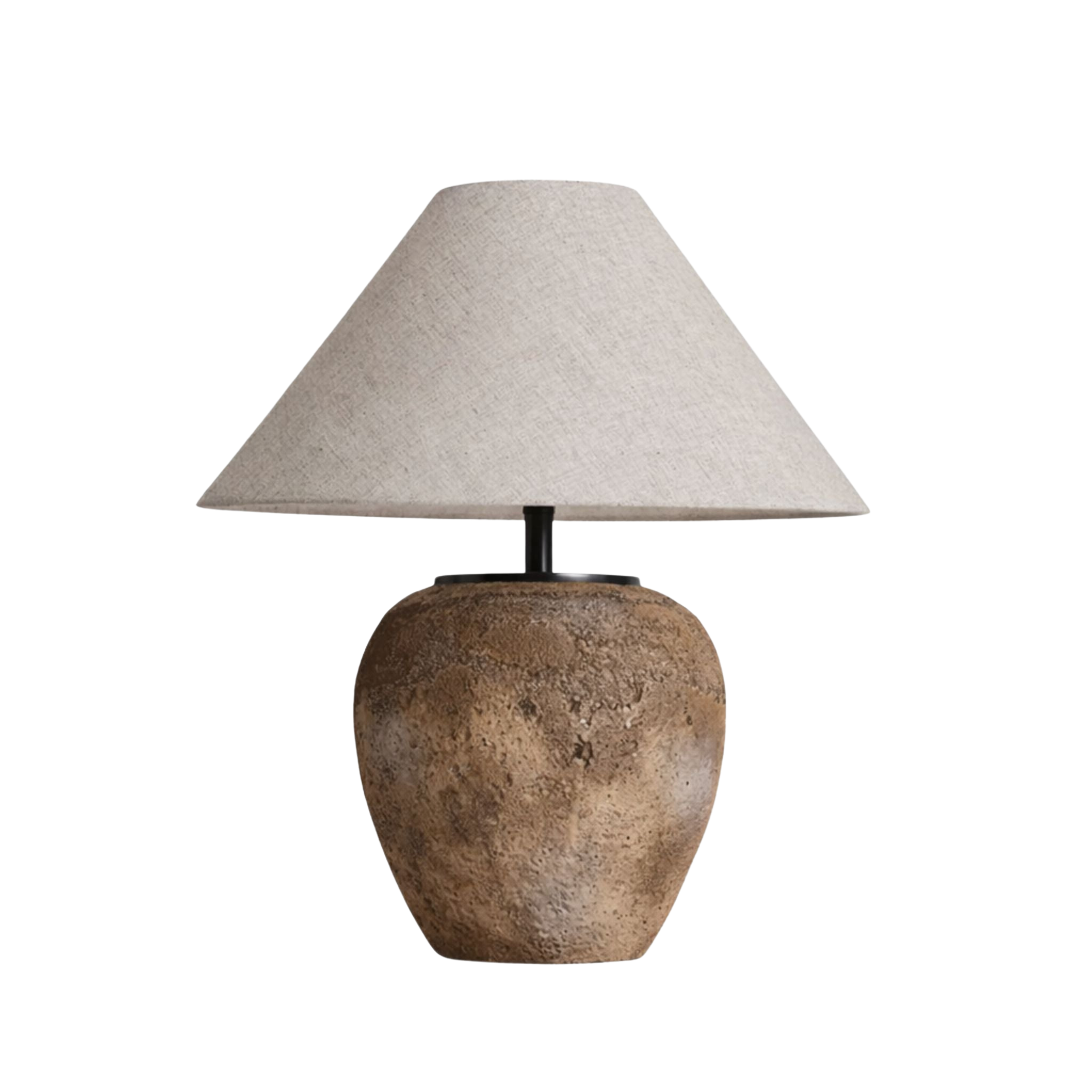 Tischlampe Keramik Beige Leinen, Nachttischlampe Natur Stil Ø42 cm