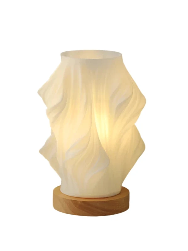 LED Tischlampe Holz – Wellen / Wirbel / Wolken Design, Dimmbar, USB