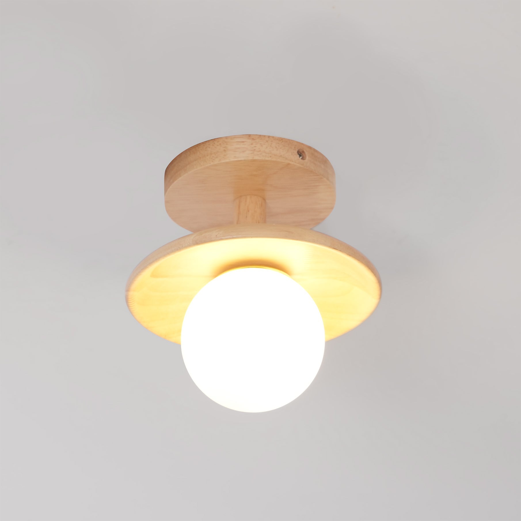 Deckenleuchte Eschenholz Glas Flach, Skandinavisches Design G9