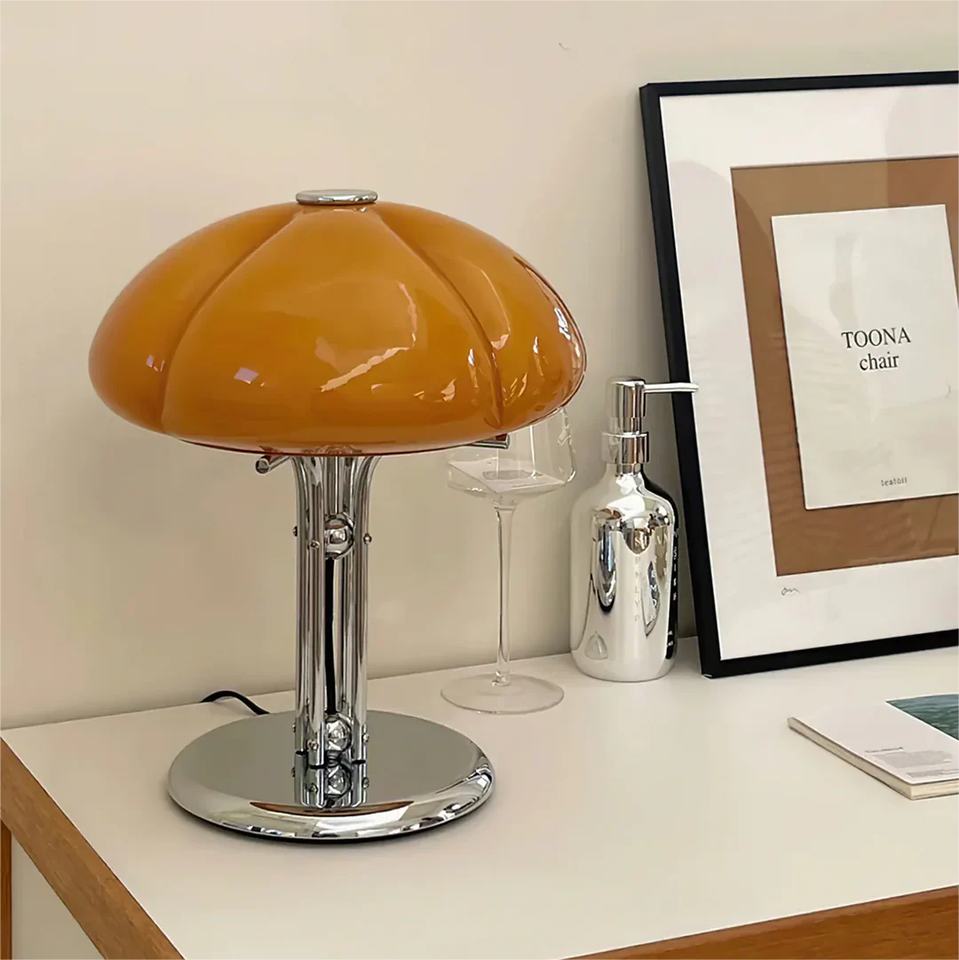 Tischlampe Glas Vierblatt Kleeblatt Design, Vintage LED Warmweiß Chromfuß