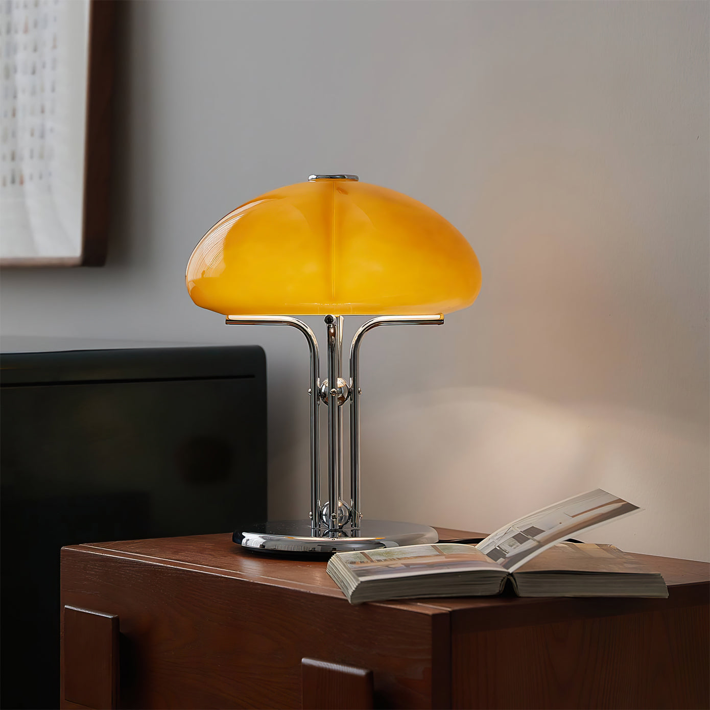 Tischlampe Glas Vierblatt Kleeblatt Design, Vintage LED Warmweiß Chromfuß
