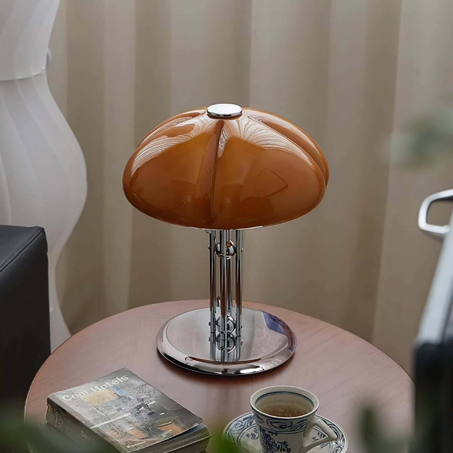 Tischlampe Glas Vierblatt Kleeblatt Design, Vintage LED Warmweiß Chromfuß