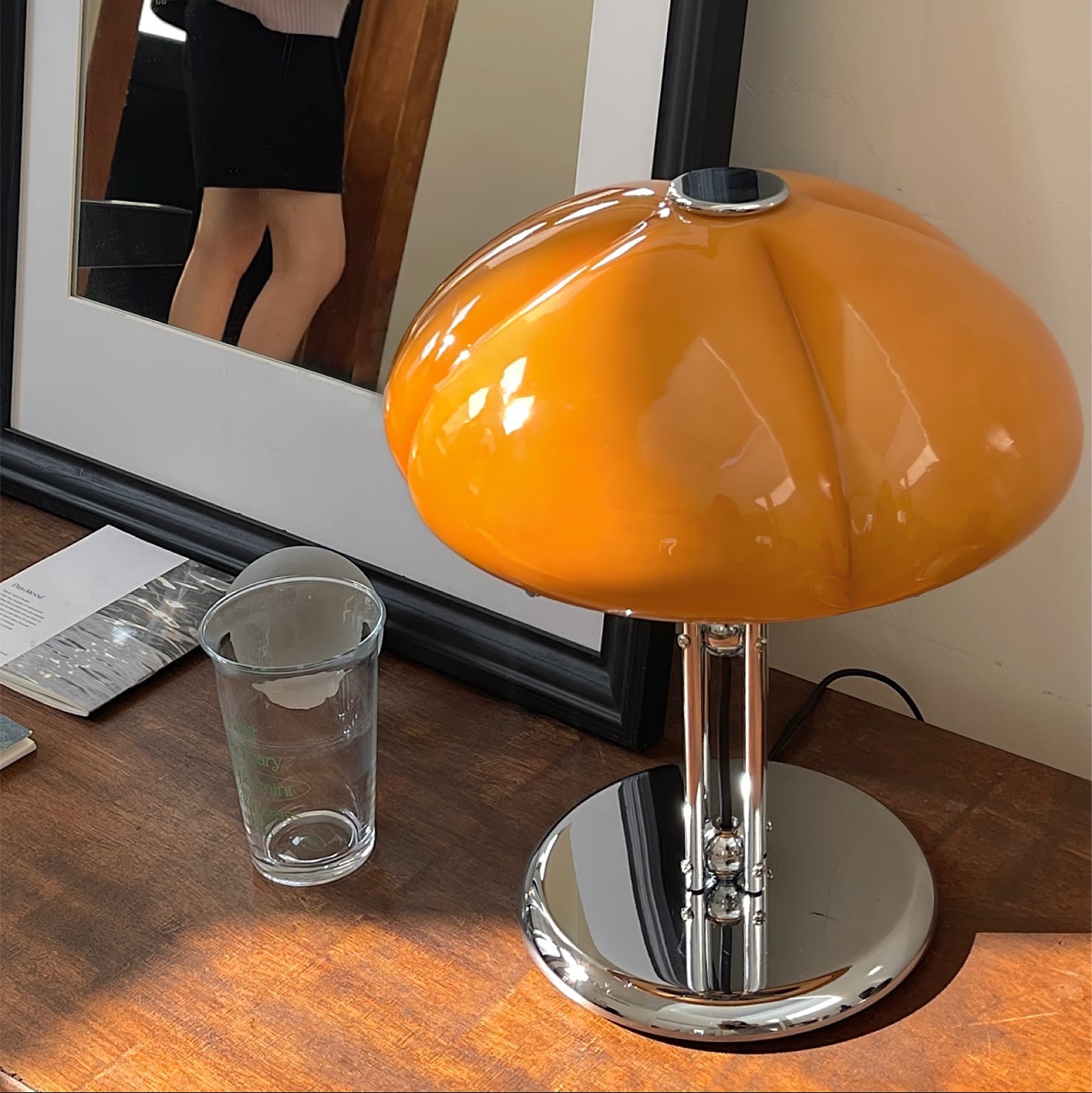 Tischlampe Glas Vierblatt Kleeblatt Design, Vintage LED Warmweiß Chromfuß