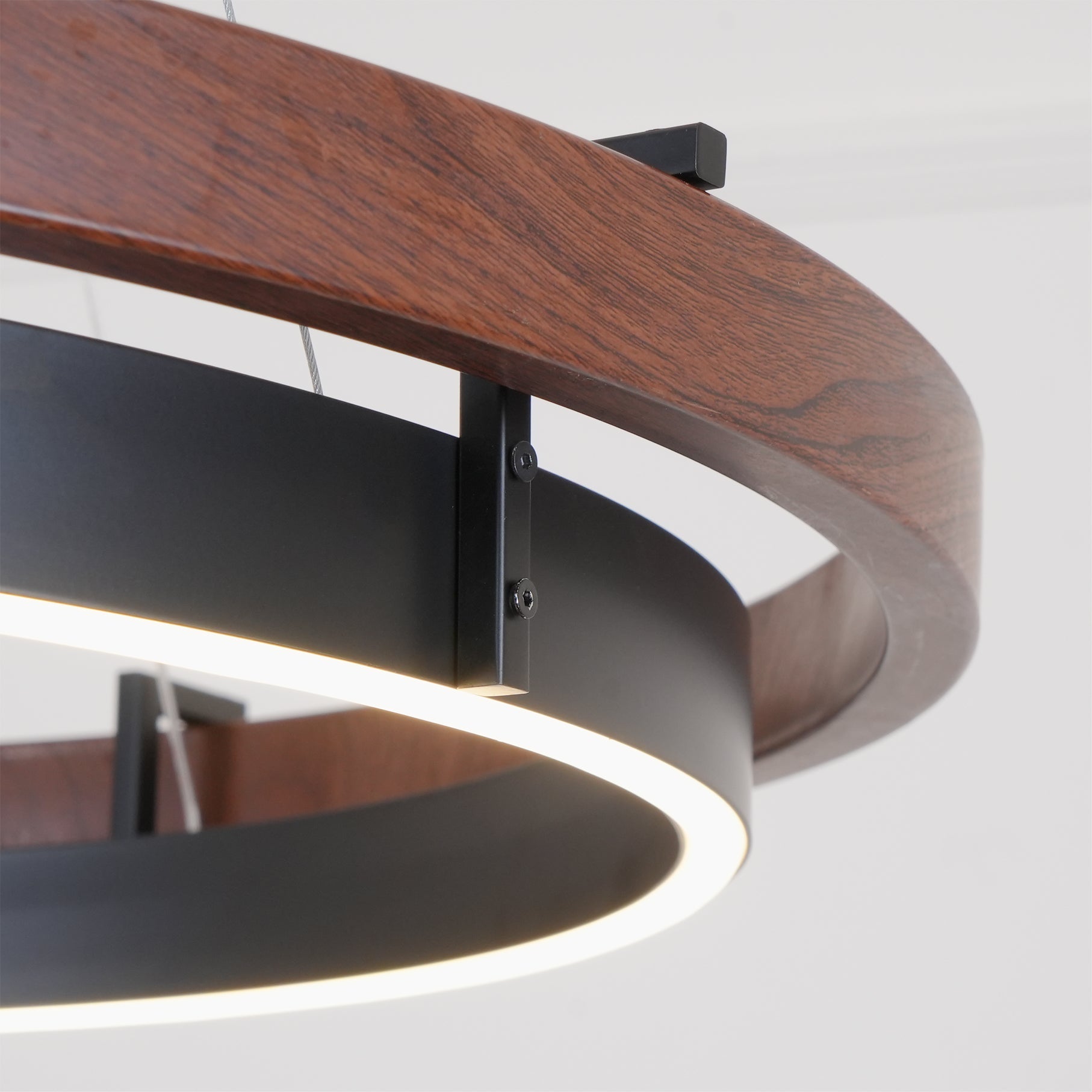 Pendelleuchte Walnuss Metall Ringförmig, Modernes LED Design