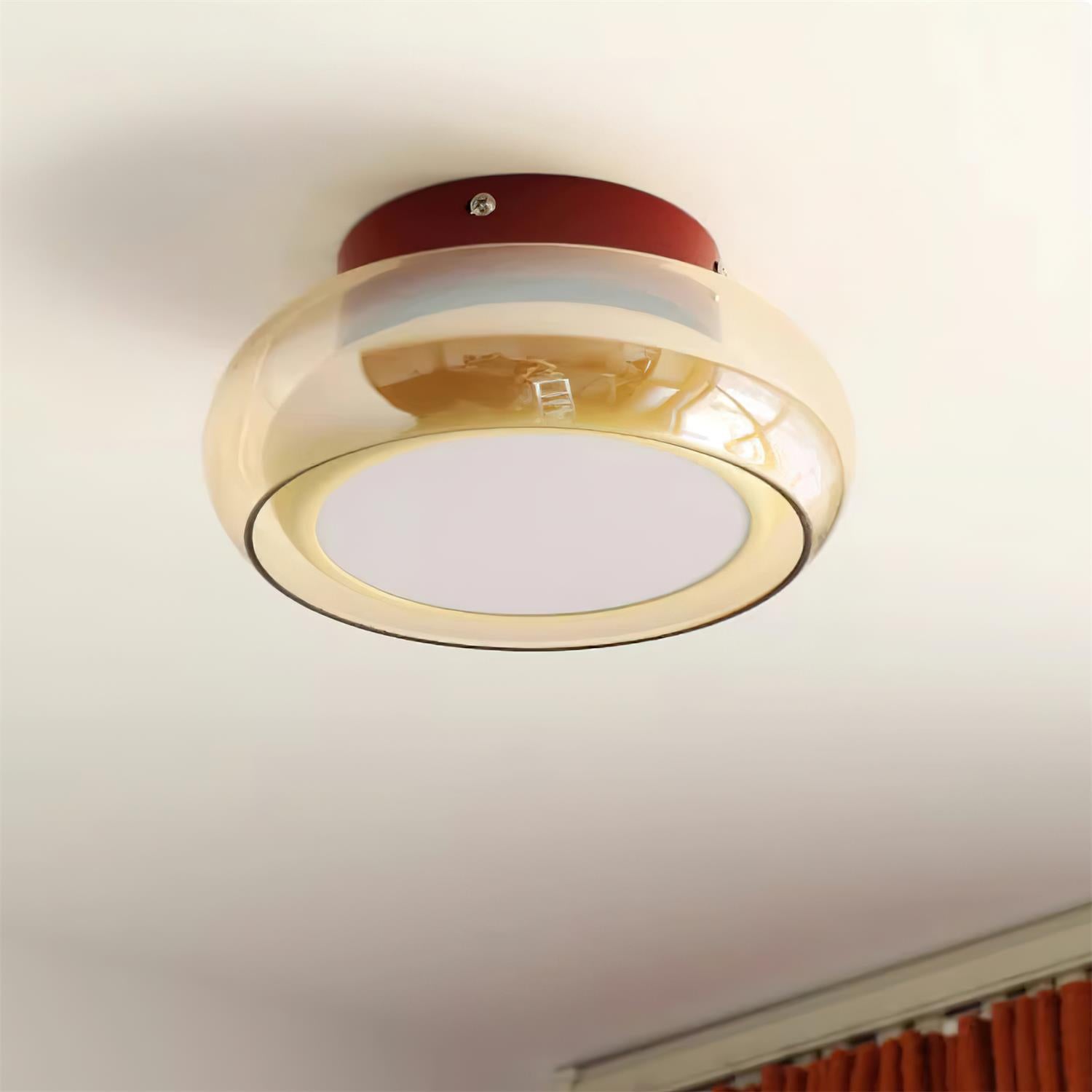 LED Deckenleuchte Glas Cognac Rund Flach, Warmweiß 3000K