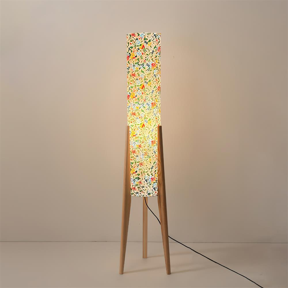 Stehlampe Blumen Stoff Holz Stativ, Design Stehleuchte E27