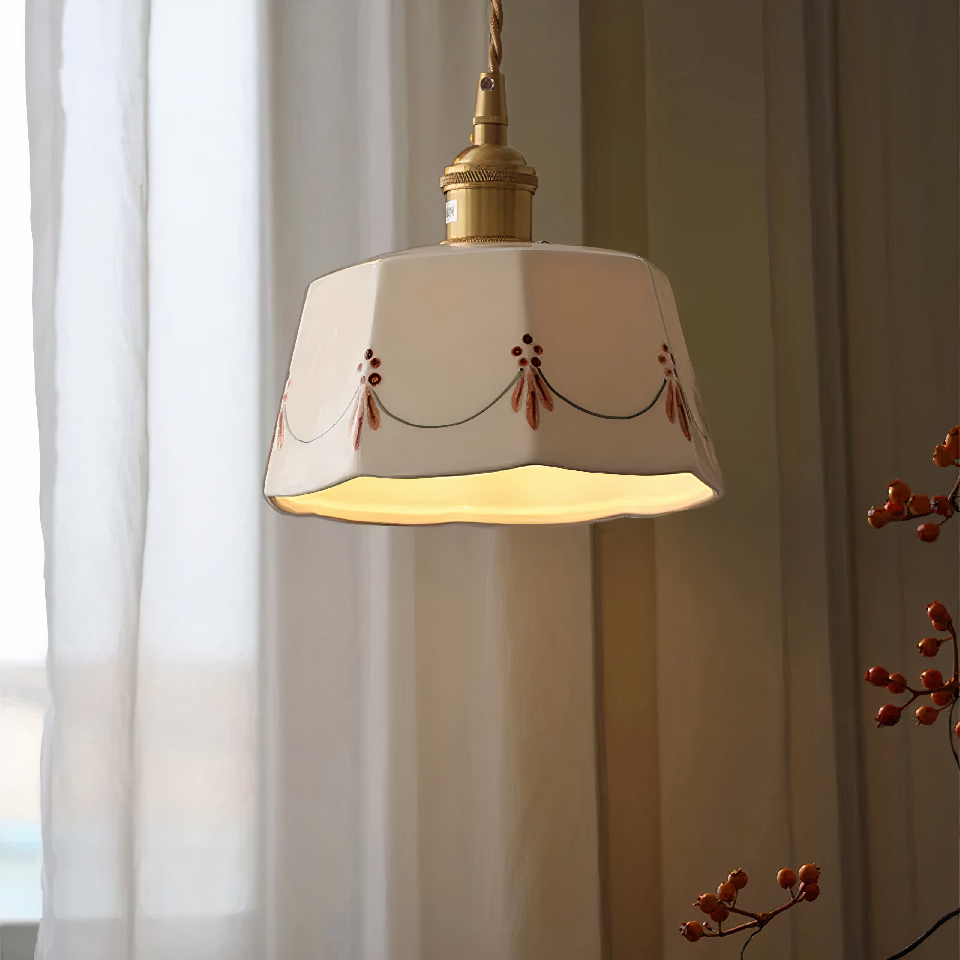 Keramik Hängelampe Weiß, Japanische Pendelleuchte Modern LED