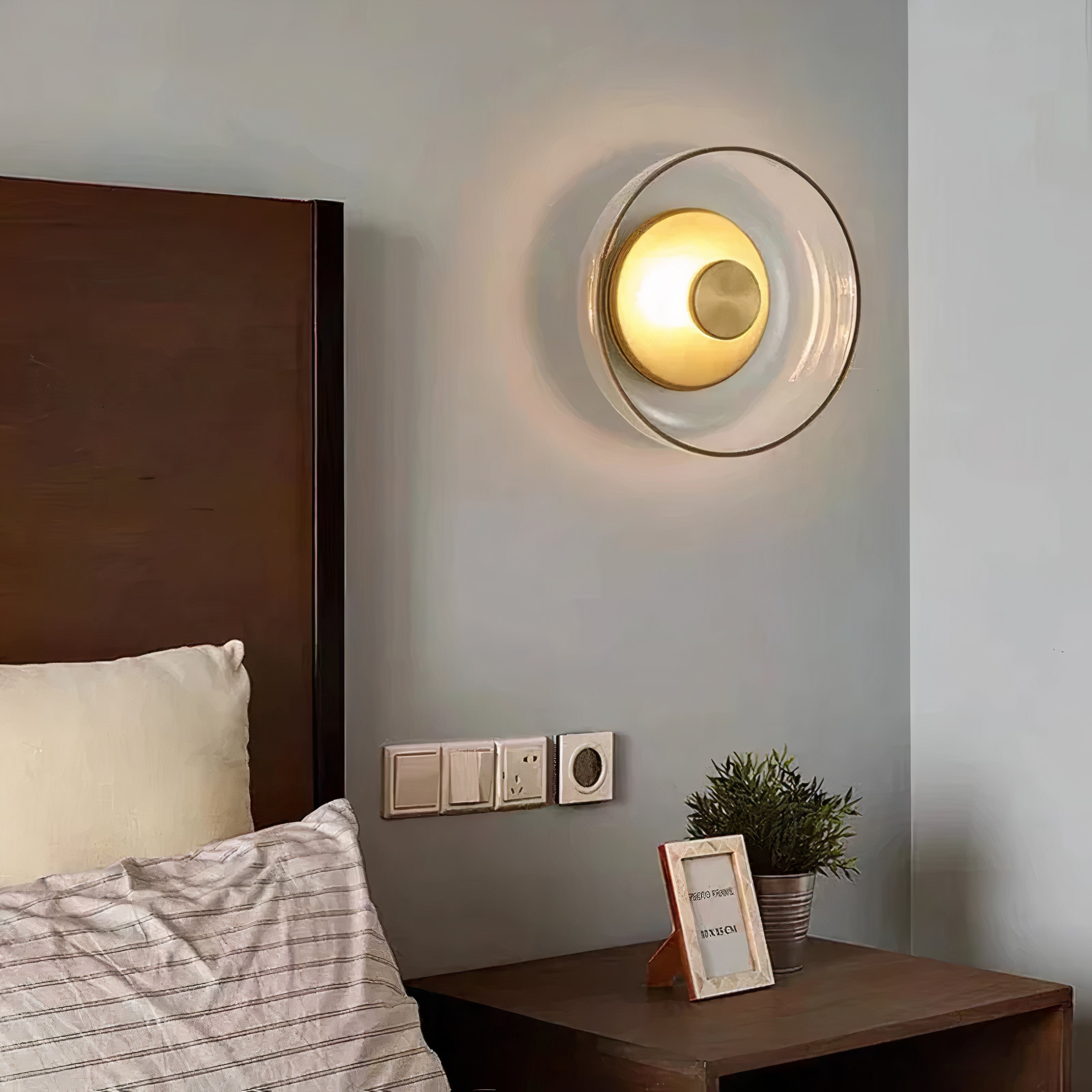 Glas Wandleuchte rund, LED Wandlampe Rauchglas gold