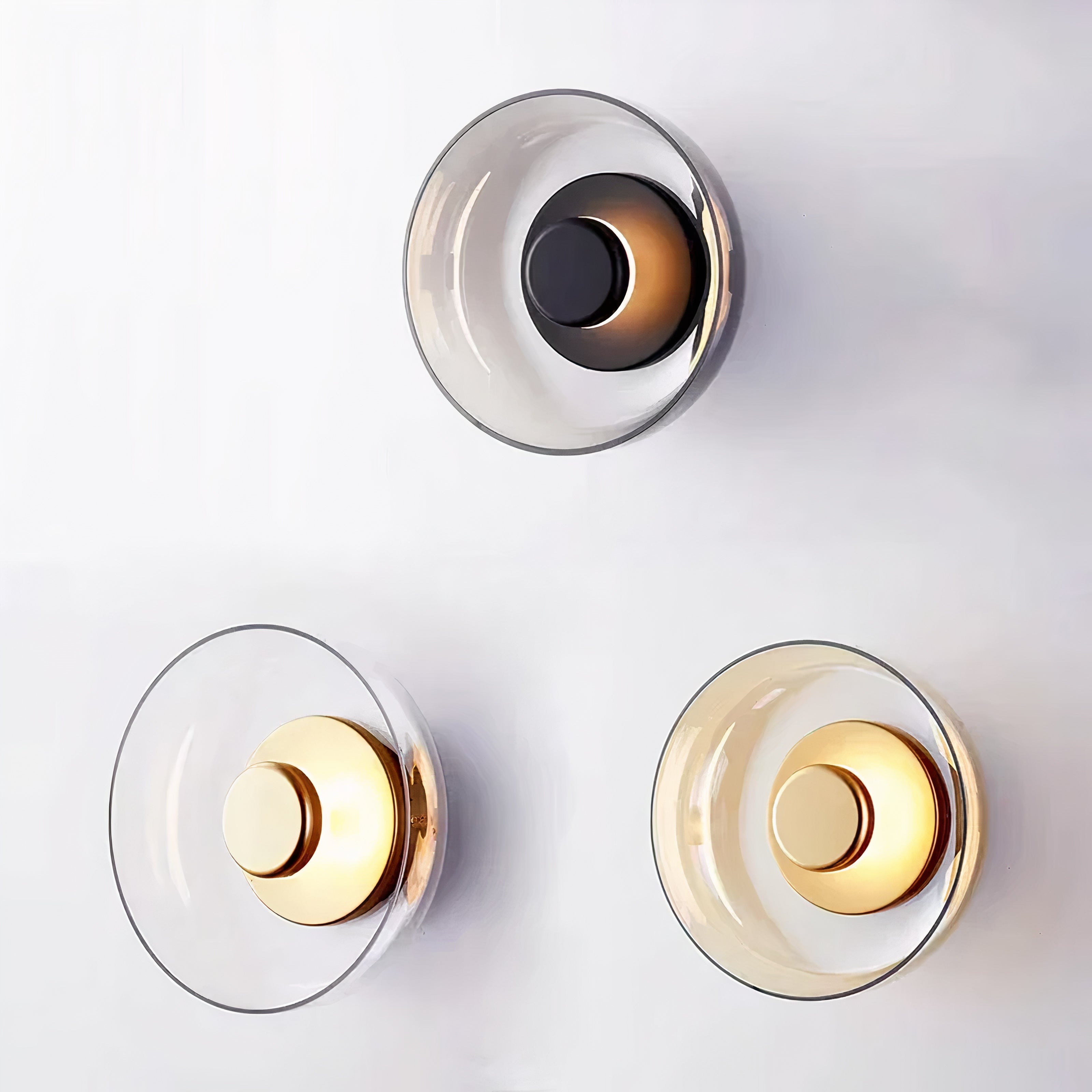 Glas Wandleuchte rund, LED Wandlampe Rauchglas gold