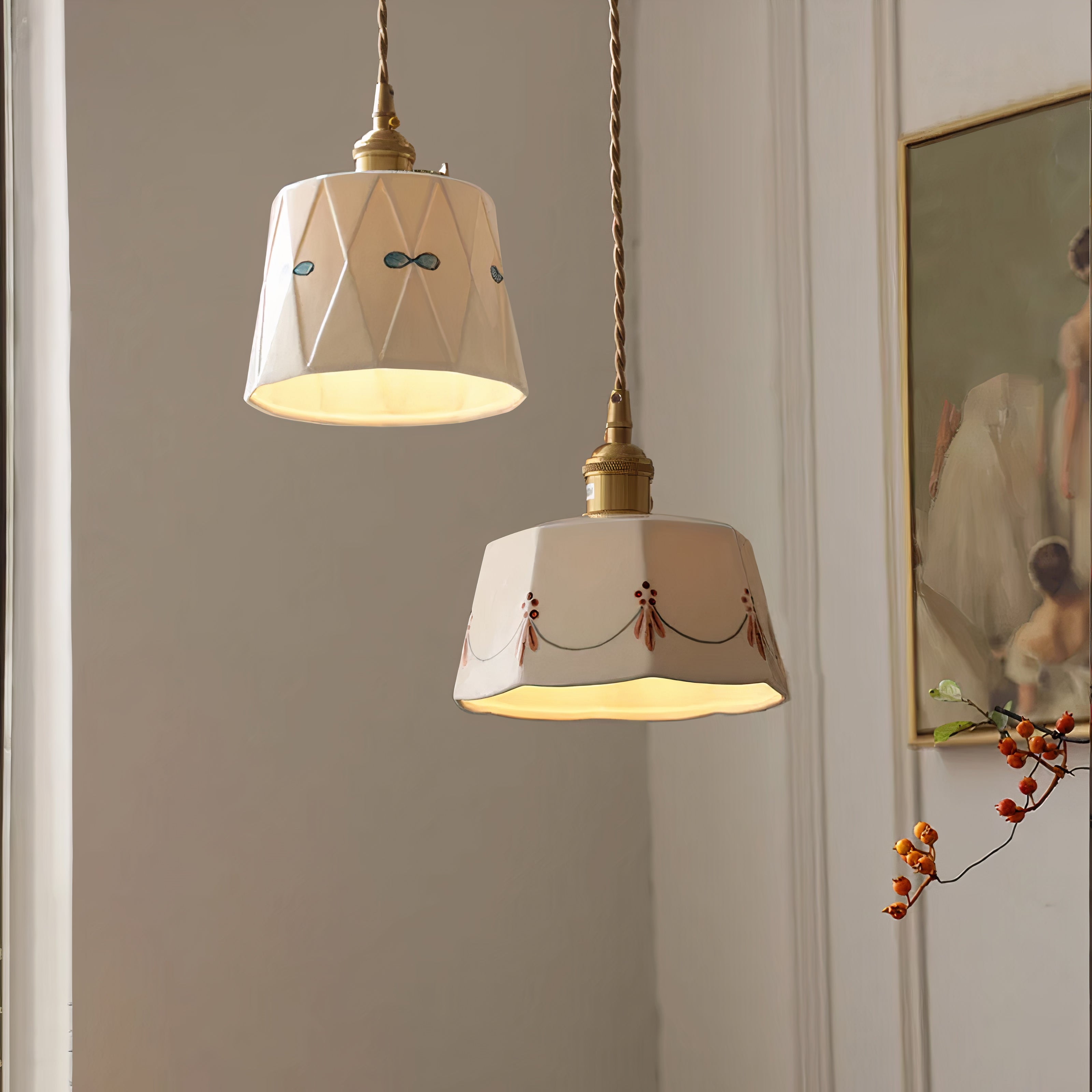 Keramik Hängelampe Weiß, Japanische Pendelleuchte Modern LED