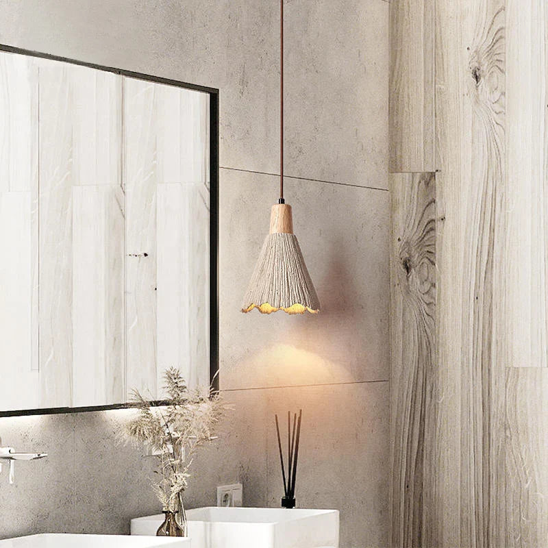 Travertin Hängelampe Beige, Design Pendelleuchte Stein Holz Modern LED