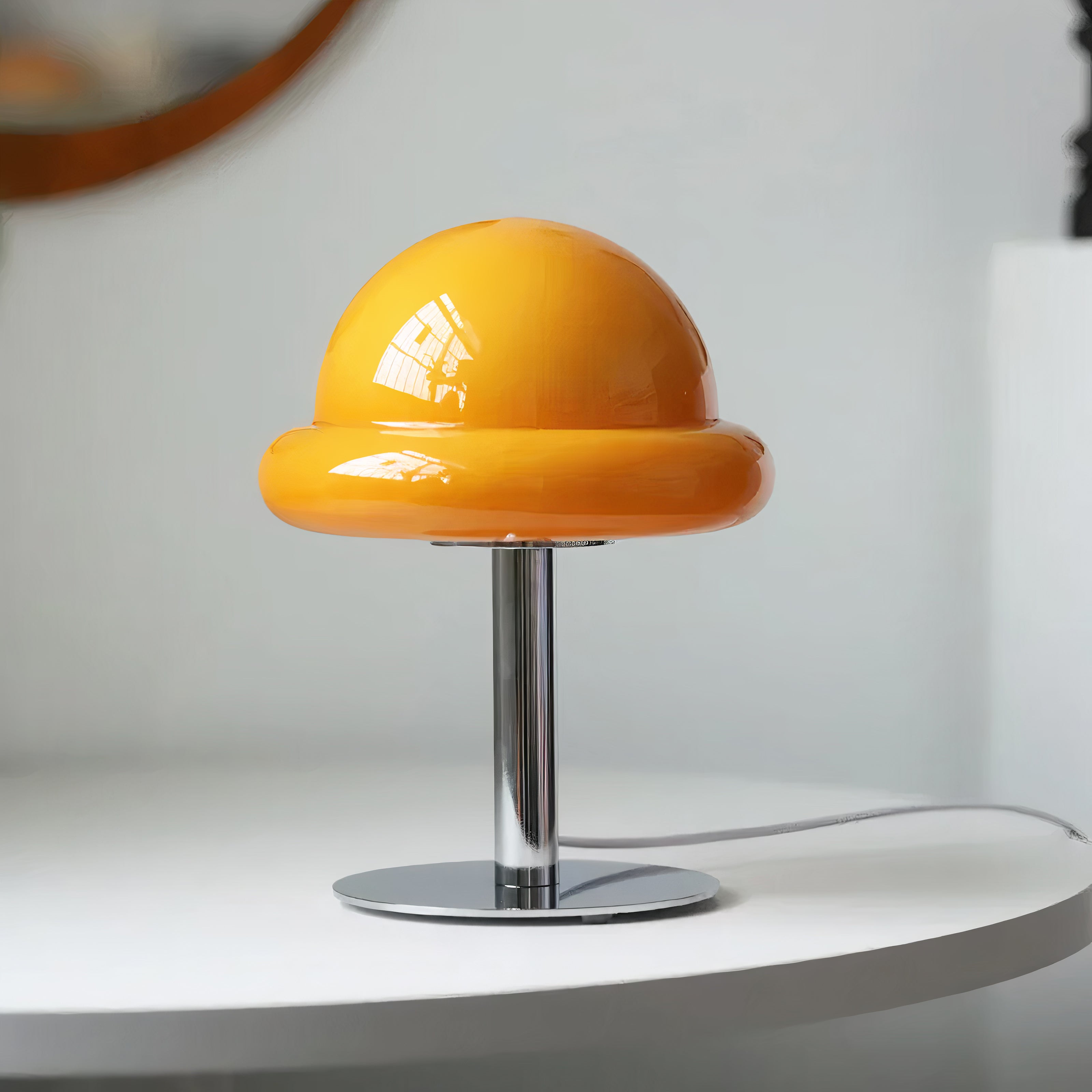 Pilz Tischlampe Glas, Bauhaus Mid-Century Design, LED E27