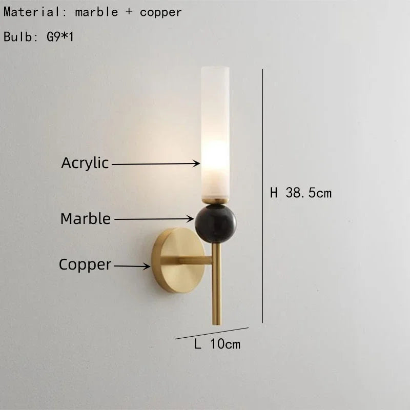 Marmor Wandleuchte Messing, LED Wandlampe modern