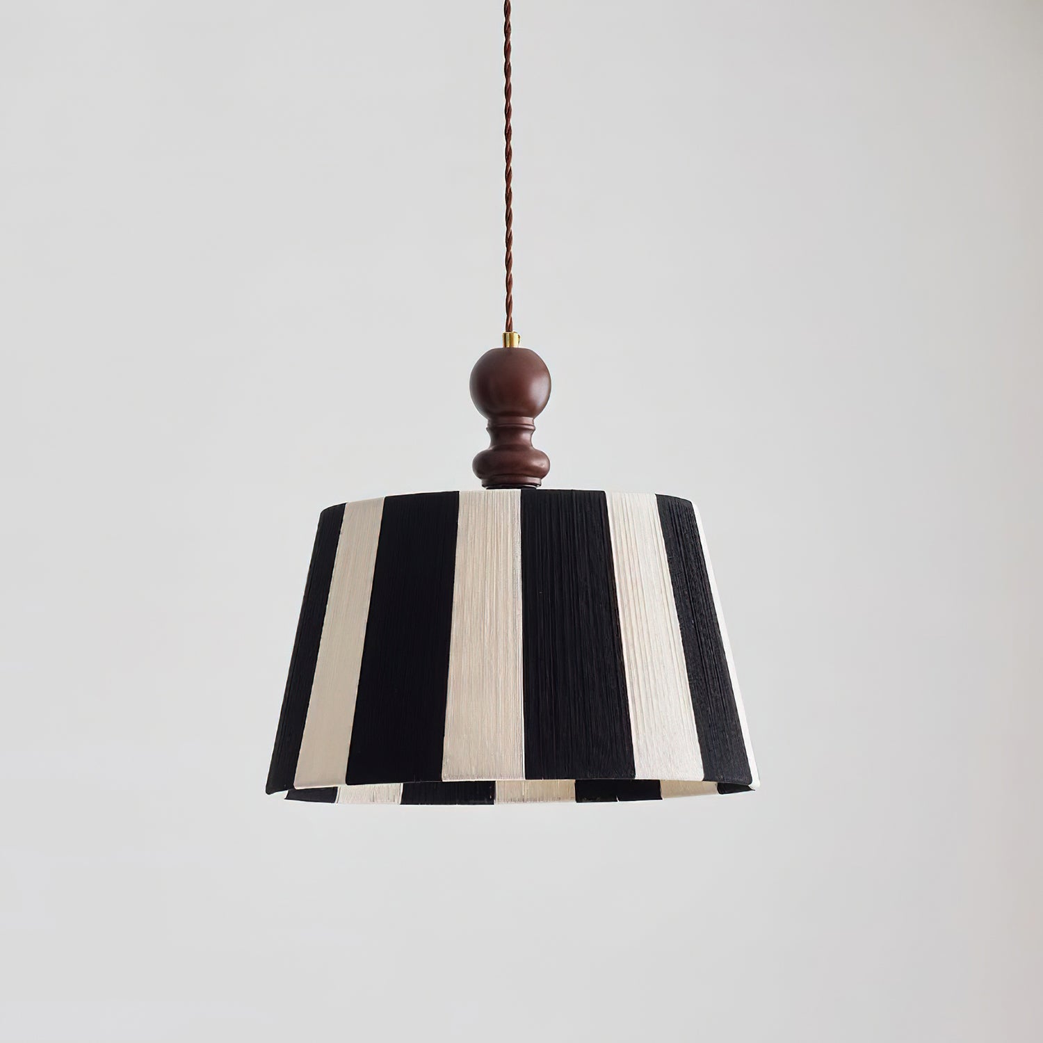 Pendelleuchte Stoff Gestreift Ø35 cm, Höhenverstellbar mit Holz