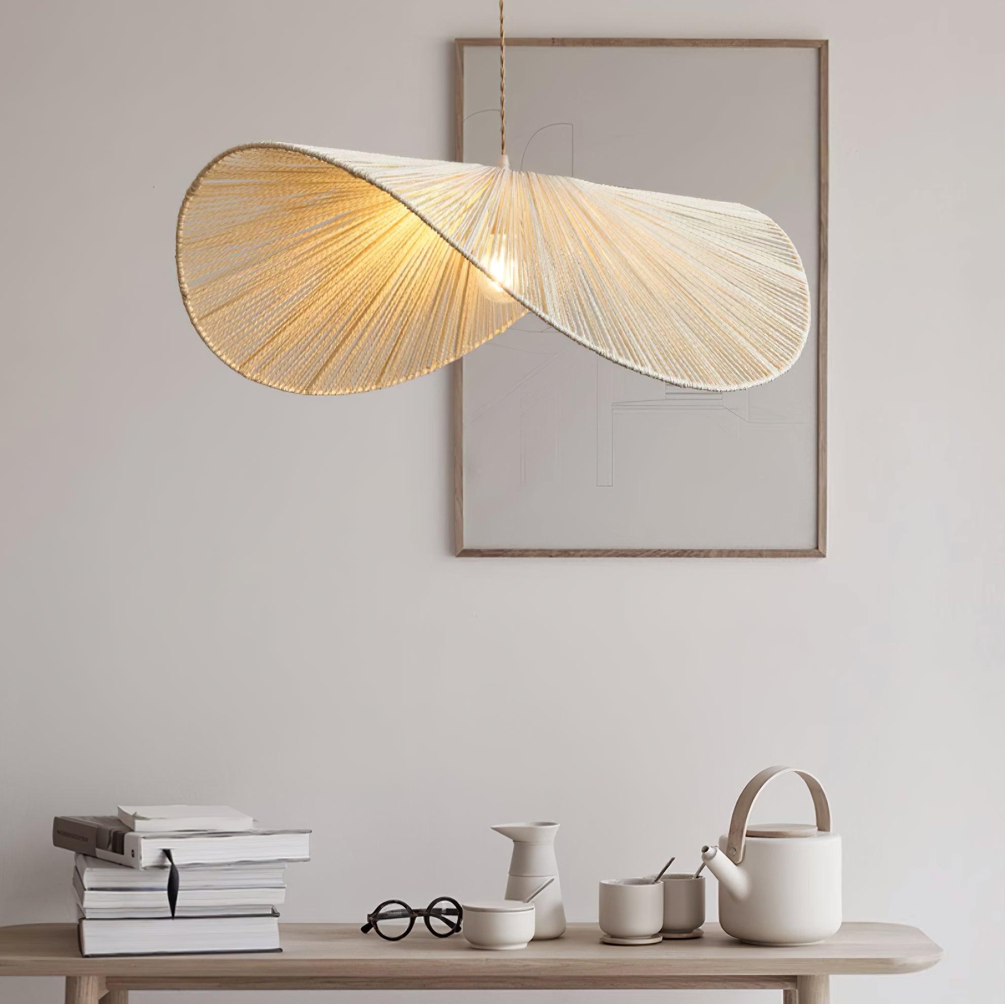 Rattan Pendelleuchte Geflochten, Boho Design mit Hanfseil, Höhenverstellbar E27
