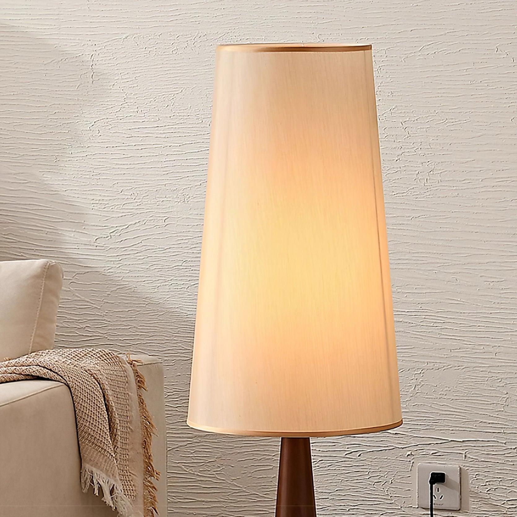 Stehlampe Holz Stoff, Design Stehleuchte Konisch E27