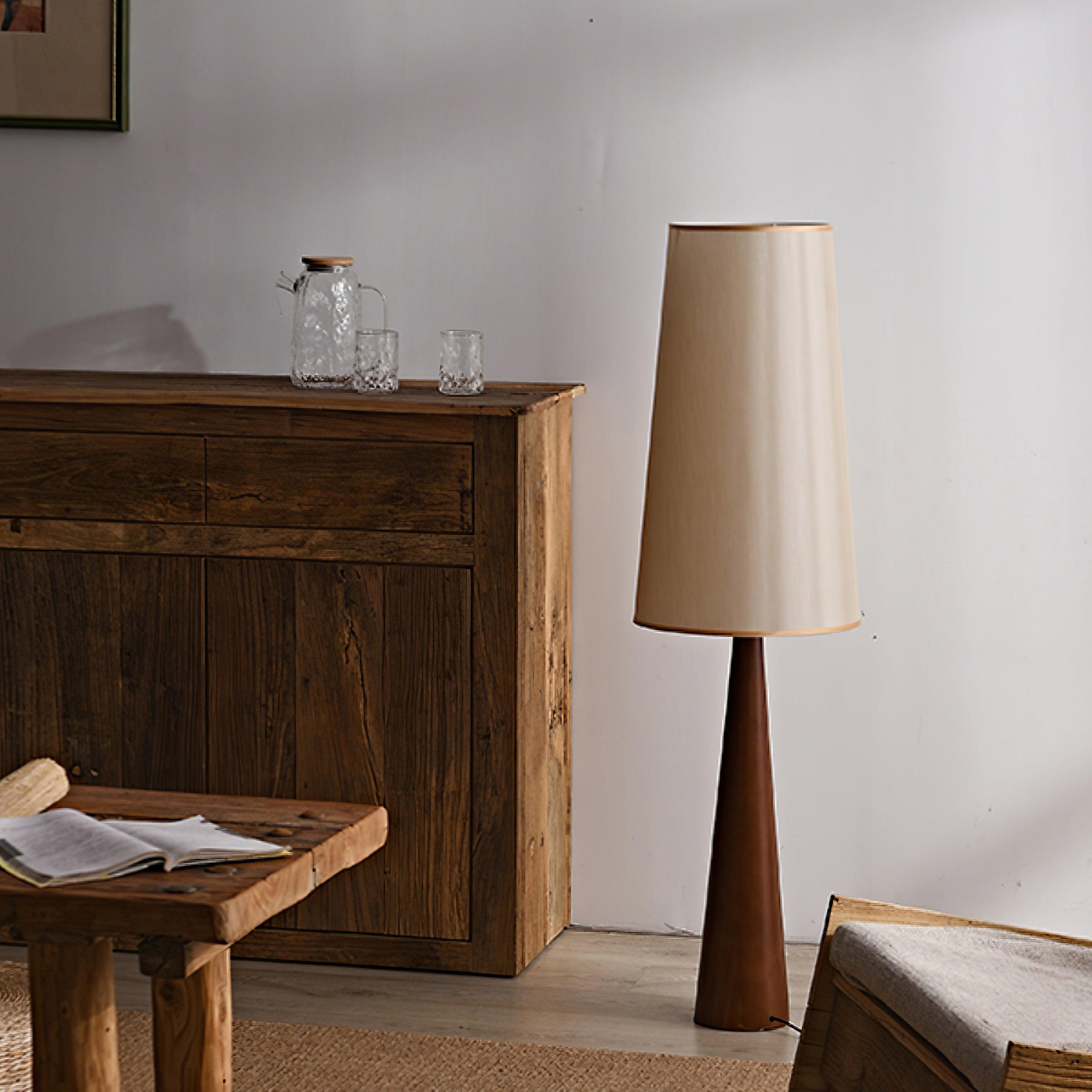 Stehlampe Holz Stoff, Design Stehleuchte Konisch E27