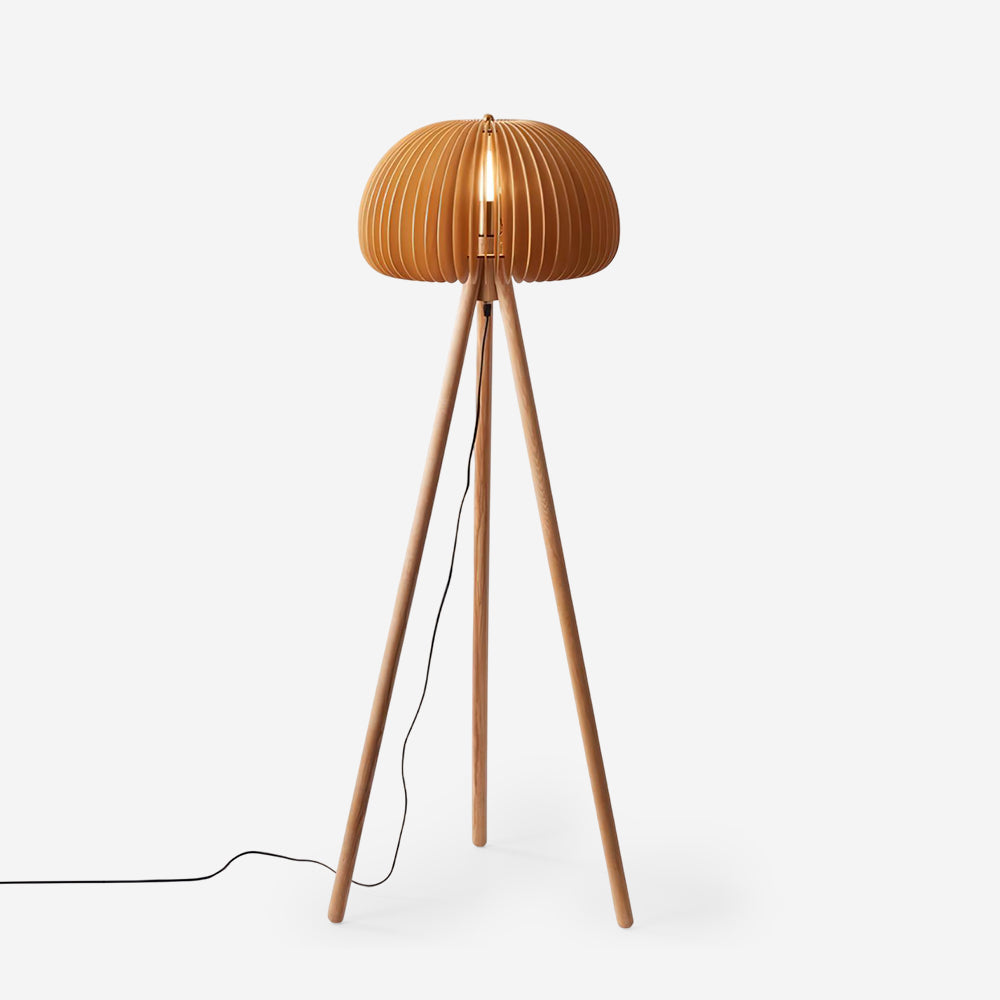 Holz Stehlampe Dreibein, Moderne Stehleuchte Lamellen