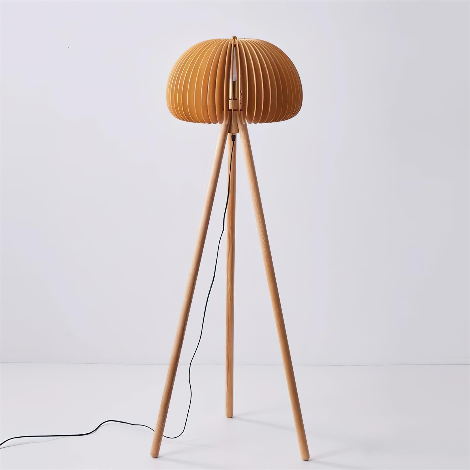 Holz Stehlampe Dreibein, Moderne Stehleuchte Lamellen