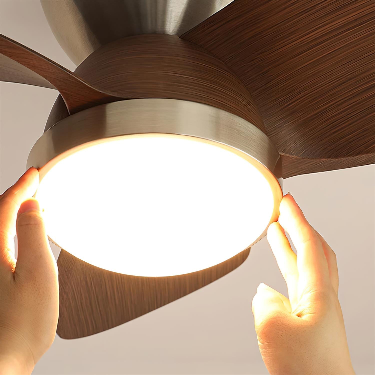 Deckenventilator mit Licht Holz, LED Ventilator Decke Leise Ø61 cm