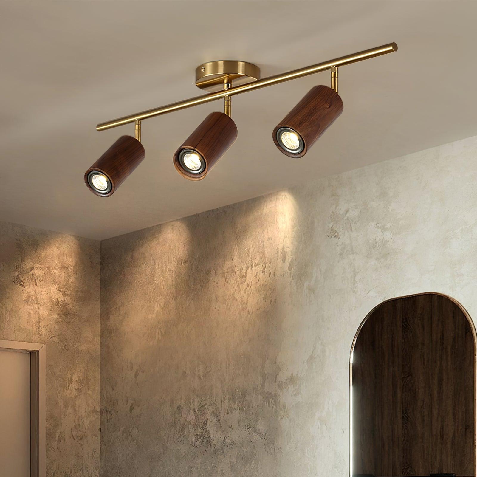 LED Deckenstrahler Schienensystem Holz, Deckenleuchte Verstellbar 1-4 Flammig