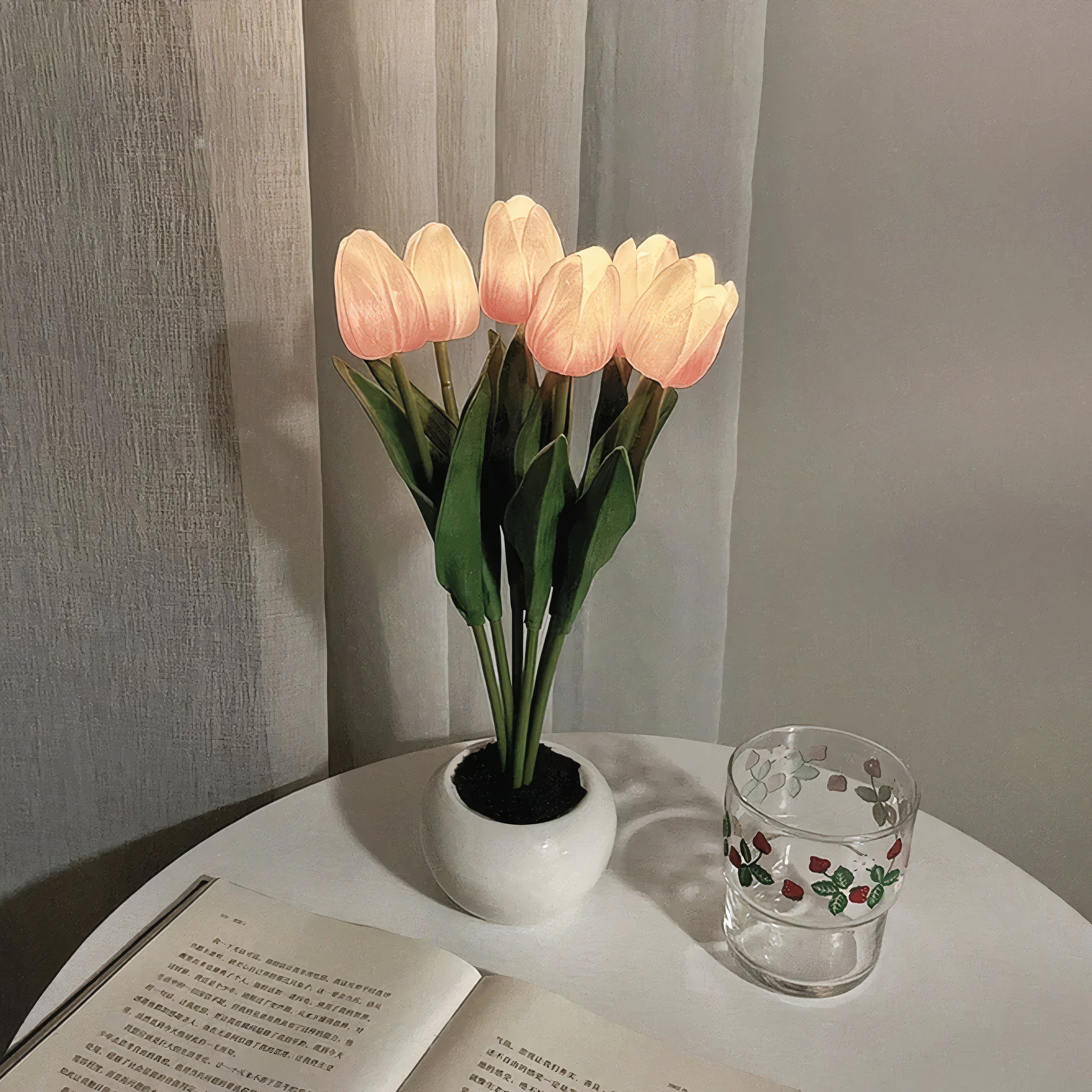 Tulpen Nachtlicht LED, Blumen Tischlampe kabellos