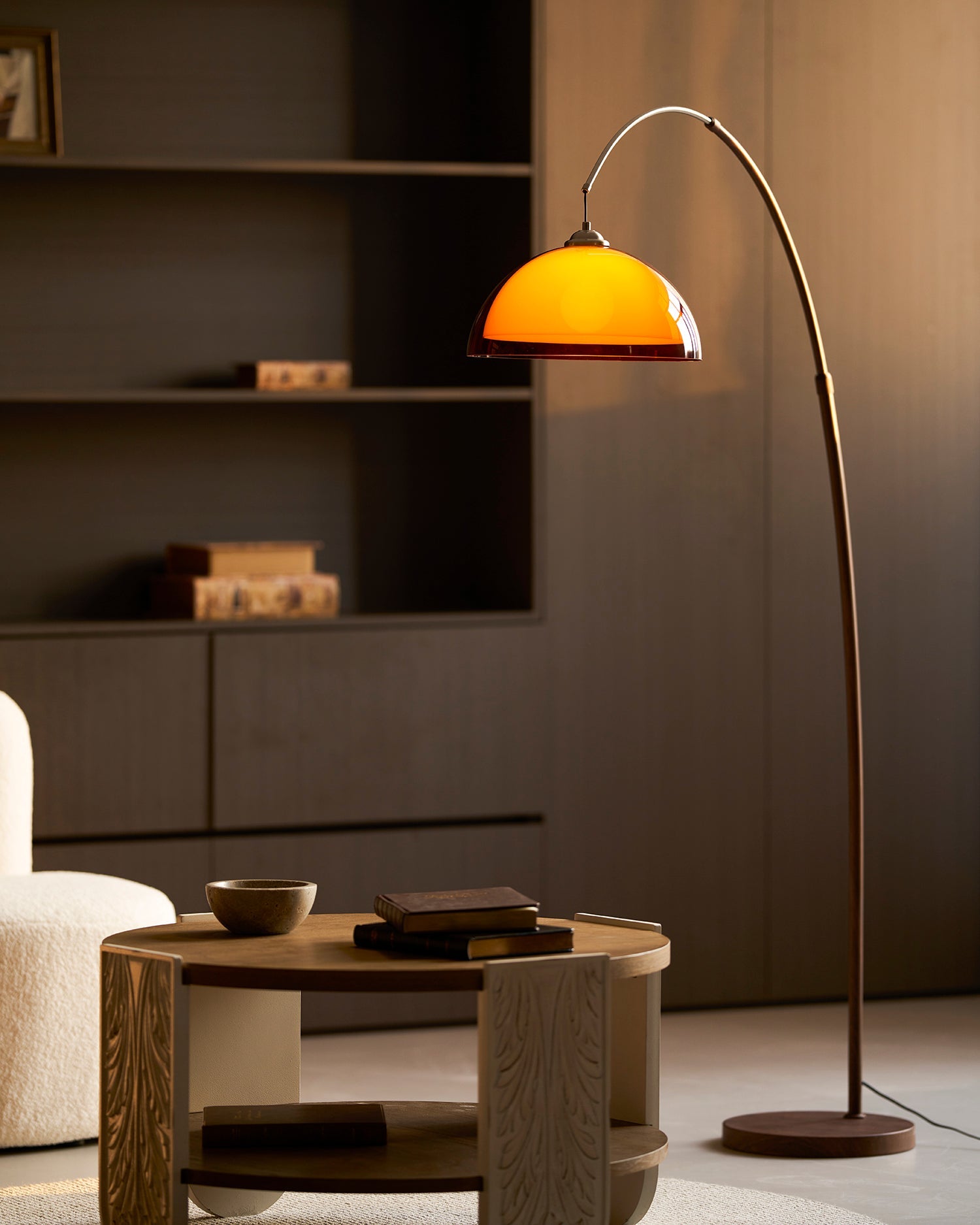 Bogen Stehlampe Holzoptik, Design Stehleuchte Verstellbar E27