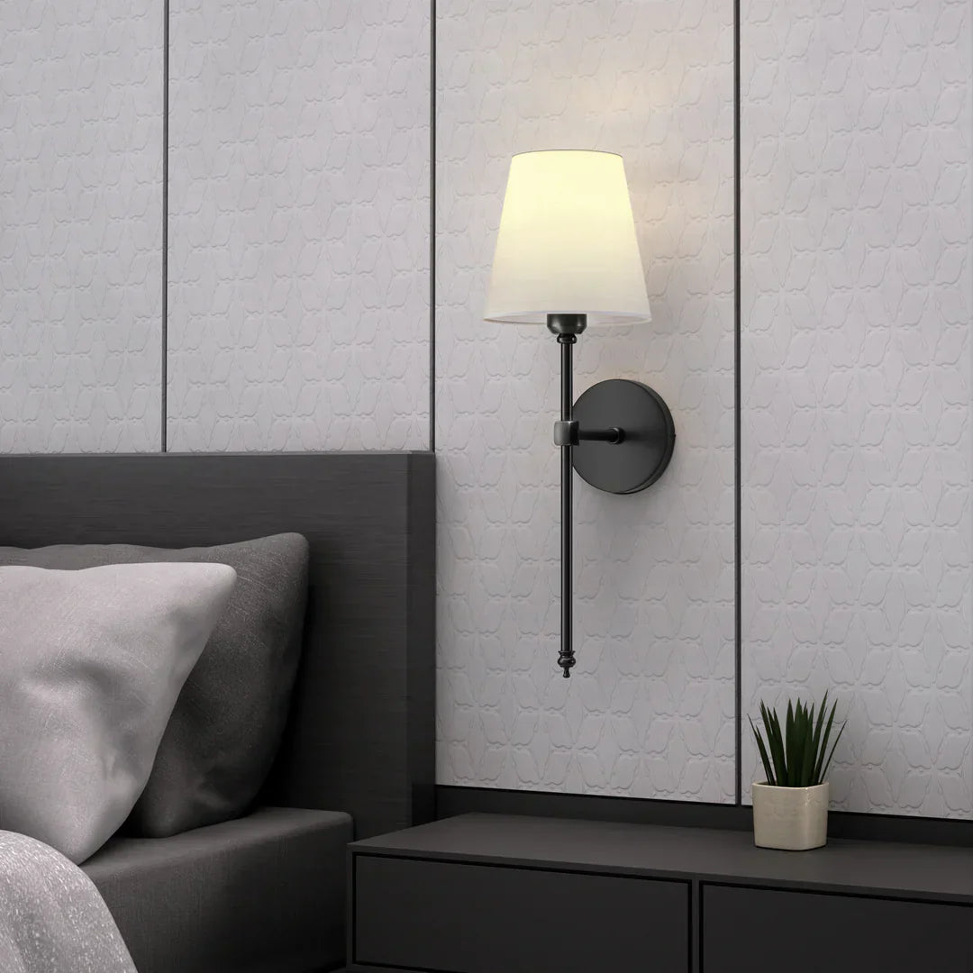 Kabellose Wandlampe mit Akku, E27, Fernbedienung, Stoffschirm